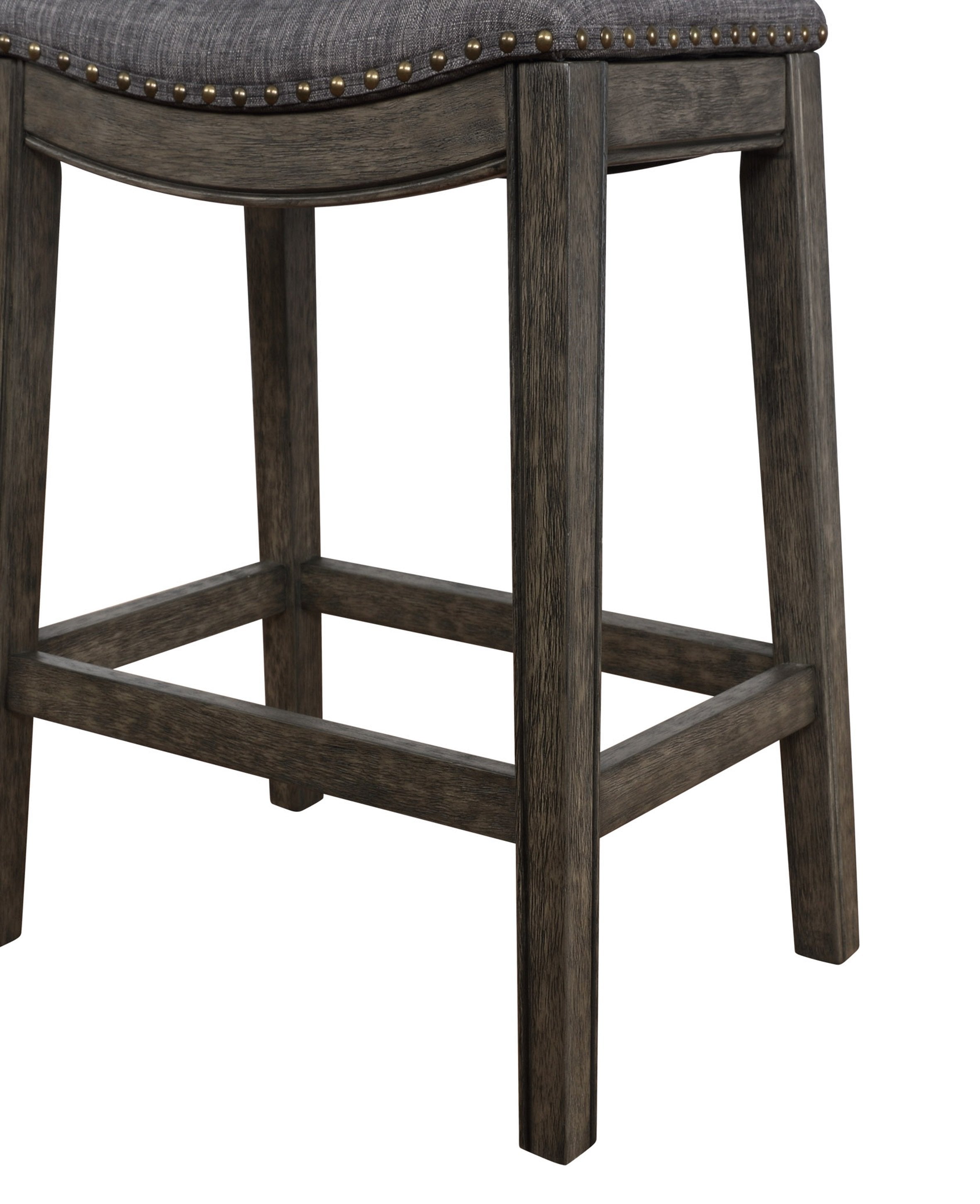 Roundhill Furniture Maroni Whitewash Finish Fabric Upholstery Nailhead Bar Stools - Set of 2 Gray Saddle Stools for Kitchen Island, Breakfast Bar & Home Decor