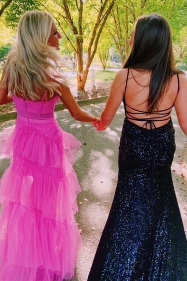 Elegant Hot Pink Straps Tiered A-Line Long Prom Dress J5082 - Perfect for Homecoming, Formal Dances & Special Occasions