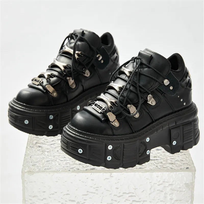 2025 Trendy Women's Ankle Boots - Chunky Heel Round Toe Lace-Up Sneakers with Metal Rivet Decor, Gothic Punk Rock Style for Daily Wear & Night Out