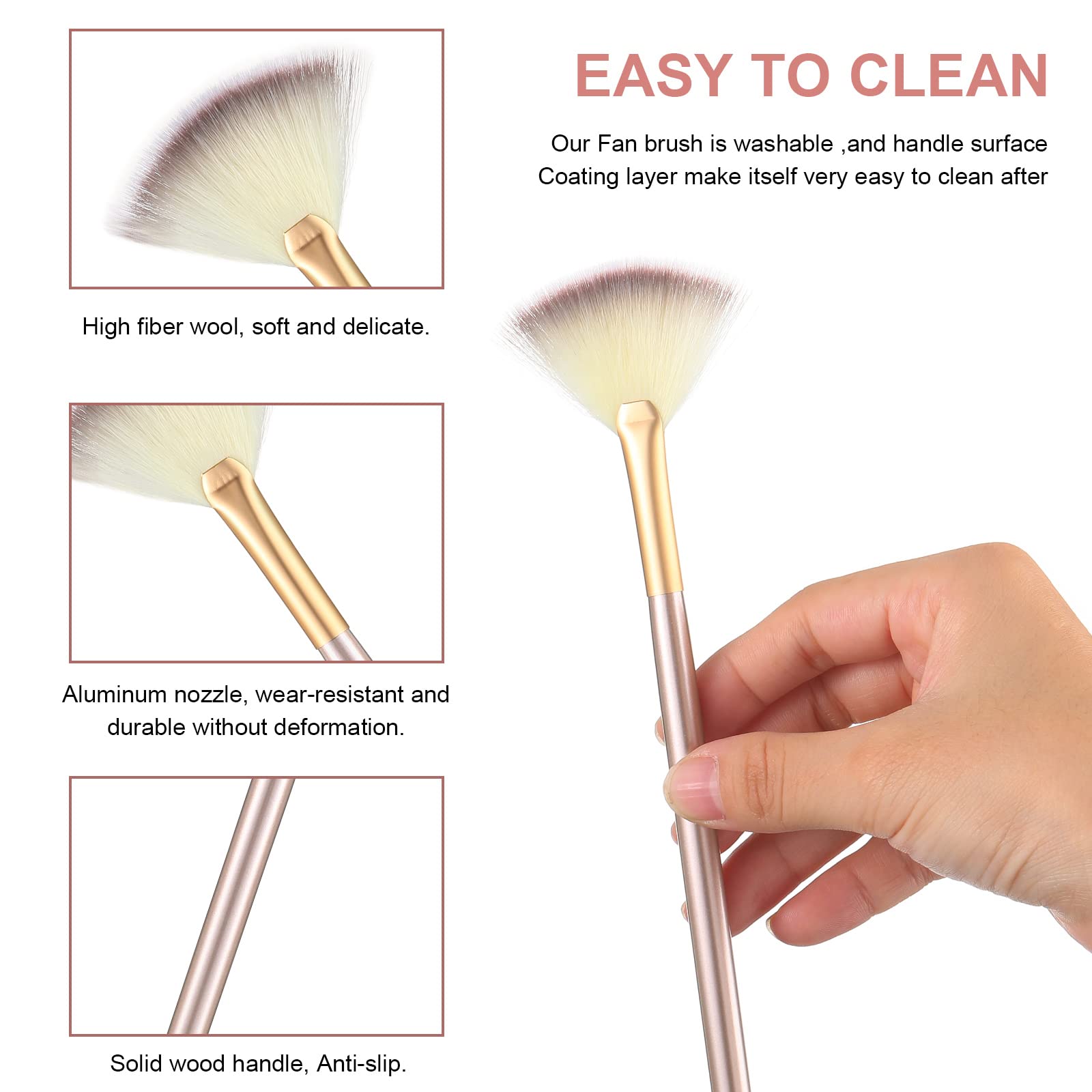15-Piece Fan Brush Set - Slim Soft Facial Brushes for Makeup, Powder, Highlighting & Mask Application - Wooden Handle Cosmetic Brushes for Professional & Home Use - Perfect for Contouring, Blending & Flawless Finish