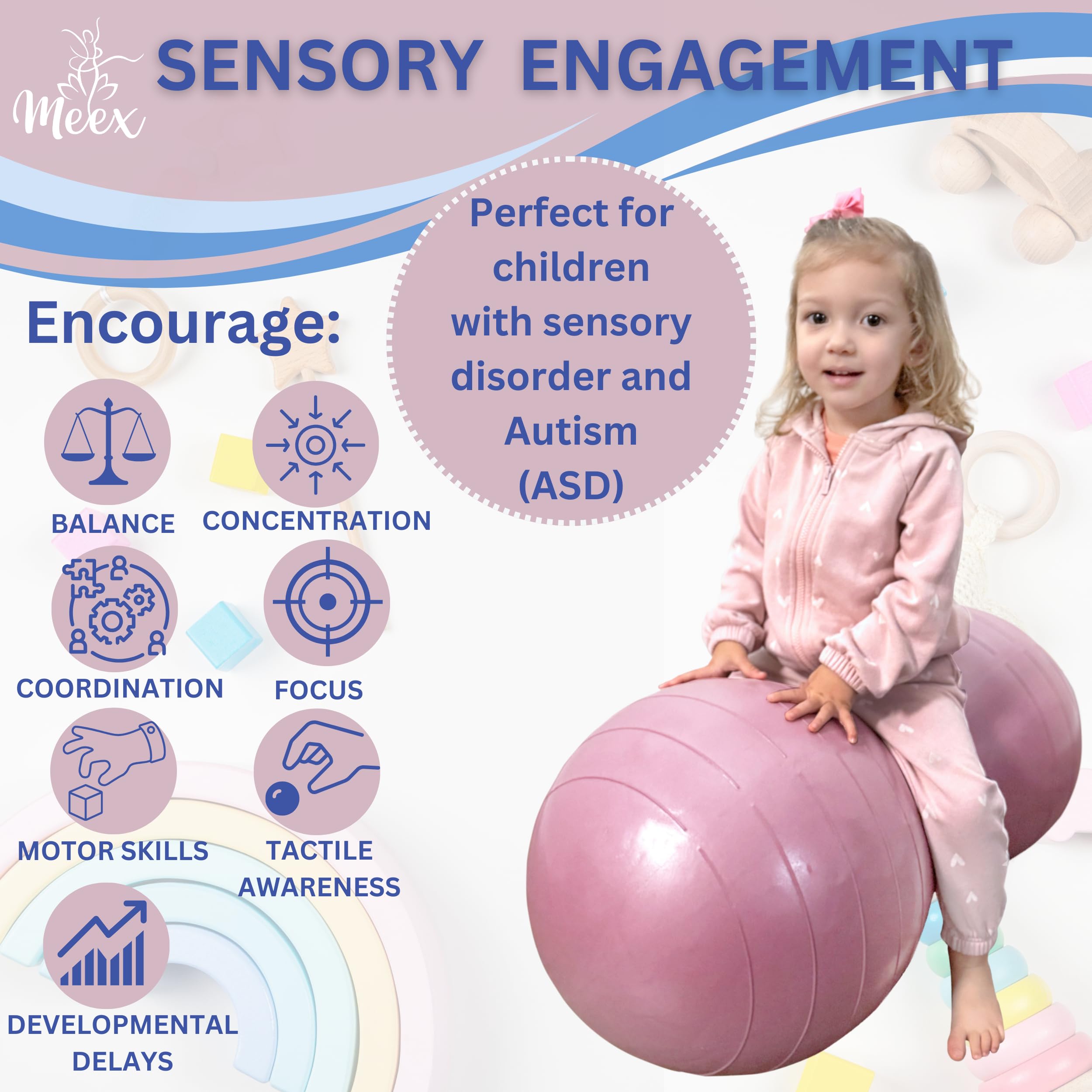 Meex Sensory Peanut Ball for Kids - Therapy & Exercise Yoga Ball to Improve Balance, Motor Skills & Calming Development - Flexible Seating for Autistic Children - Perfect for Classroom, Home & Physical Therapy Sessions
