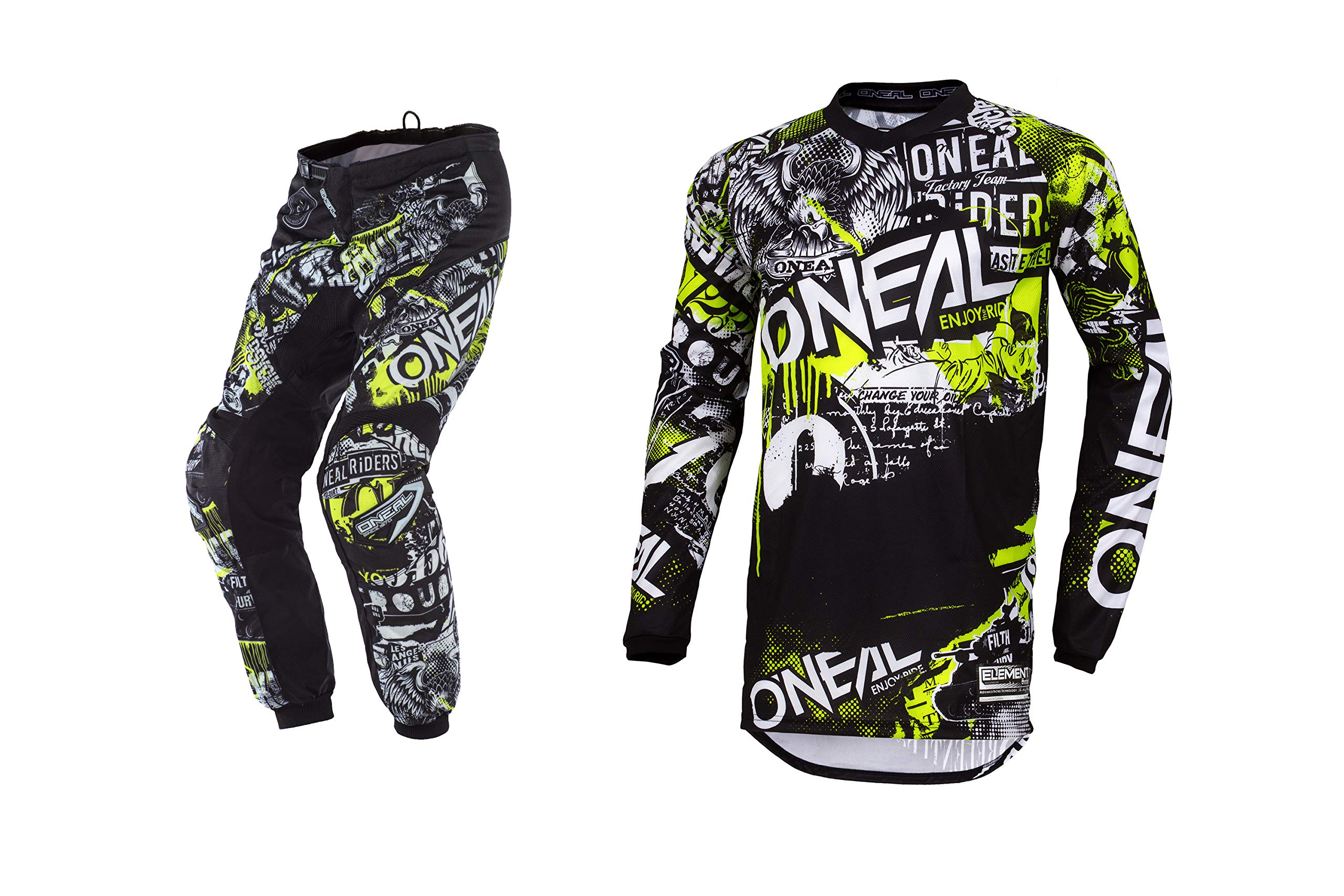 Oneal Element Attack Motocross Jersey & Pant Combo - Adult Medium (Jersey) & W30 (Pants) - Durable Off-Road Racing Gear for Motocross, Dirt Biking & ATV Adventures