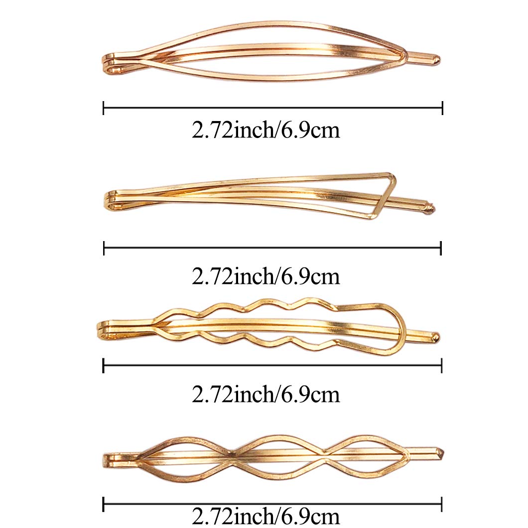 Geometric Hair Clips Set - 8pcs Minimalist Metal Hairpins, Barrettes & Bobby Pins for Women & Girls - Gold Hair Accessories for Wedding, Party & Everyday Styling