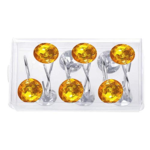 12 Pcs Bling Rhinestone Shower Curtain Hooks - Decorative Bathroom Rolling Hooks for Shower, Bathtub & Closet Organization - Waterproof & Rustproof Metal Hooks for Home Decor