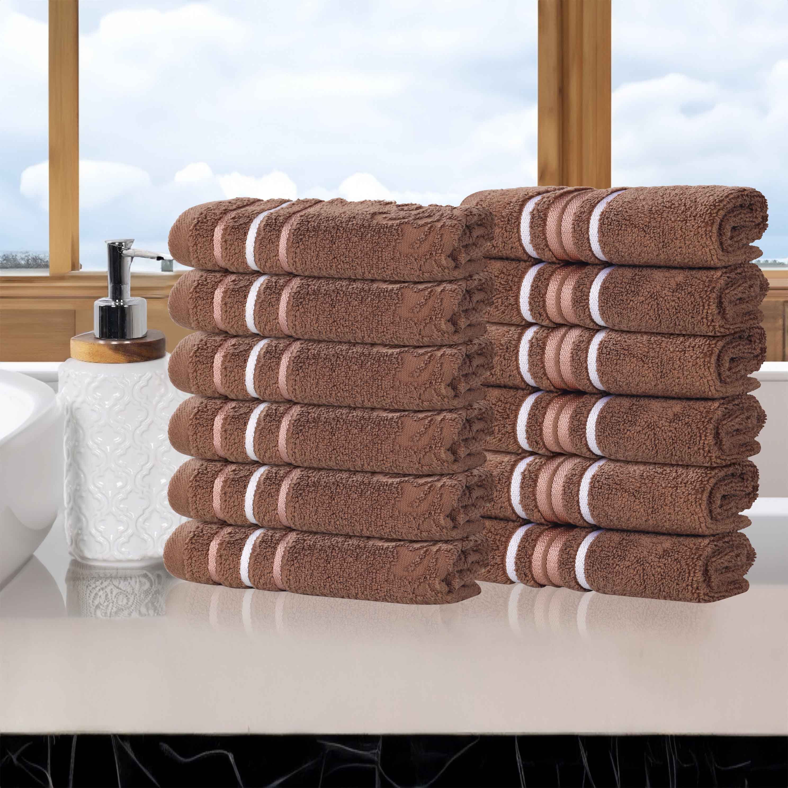Premium 12-Pack Sadie Zero Twist Cotton Face Towels - Solid & Jacquard Floral Designs | Ultra Soft Bath & Hand Towels for Spa, Gym, Travel & Home Use