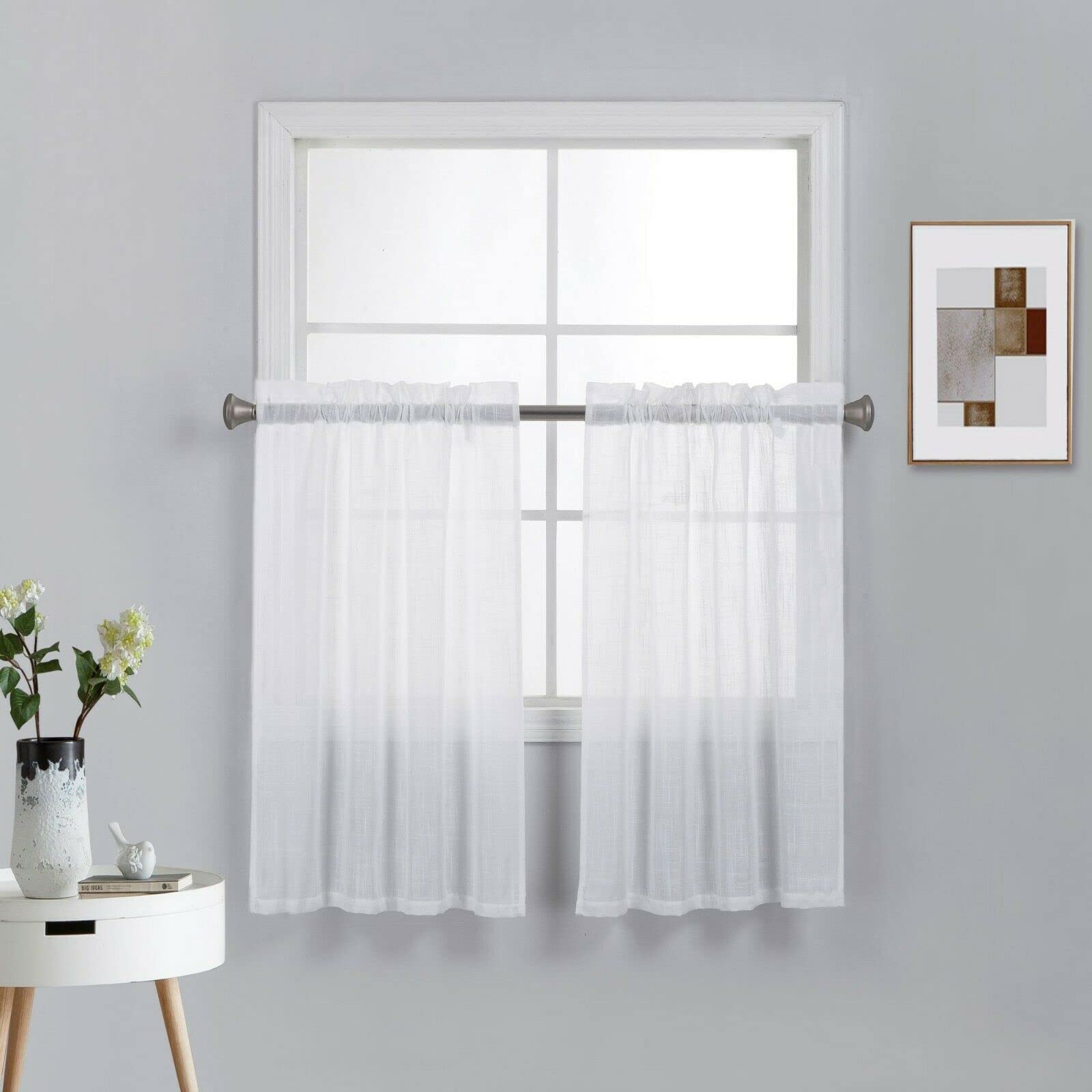 Diamond Home Linens 36 Inch Semi Sheer Kitchen Curtains - White Tier Window Treatment for Kitchen, Bathroom, or Small Windows, Perfect for Modern and Cozy Spaces