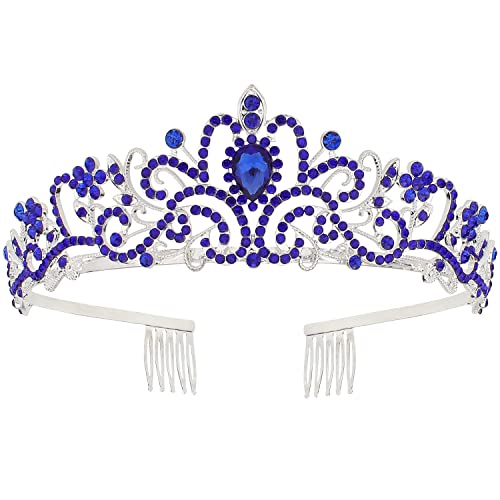 Blue Tiara & Flower Crown for Women - Elegant Queen & Statue of Liberty Costume Crown | Perfect for Cosplay, Themed Parties & Halloween Costumes | Deep Blue Mermaid Accessories