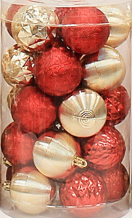 25 Pack of 60MM Christmas Tree Ornaments - Gold, Red & White Holiday Ball Decorations for Xmas Tree, Home, Party & Gift Giving