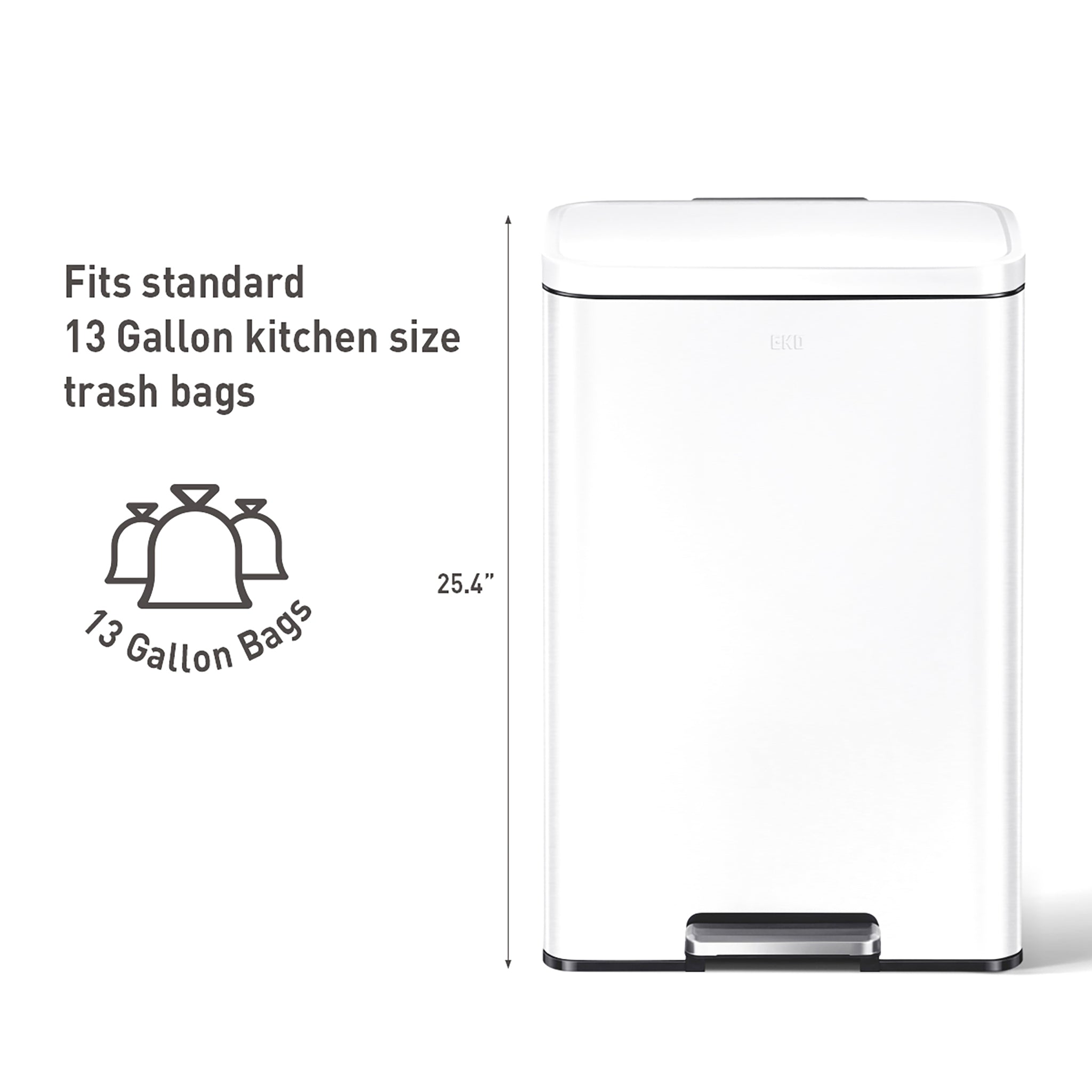 Madison 50L / 13.2 Gallon Step Trash Can with Removable Liner - Matte White Kitchen Waste Bin for Home, Office & Outdoor Use