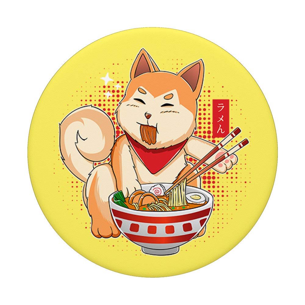 Cute Japanese Anime Shiba Inu Dog Eating Ramen Bowl - Kawaii Pet Lover Gift for Anime Fans, Home Decor & Office Desk Accessory