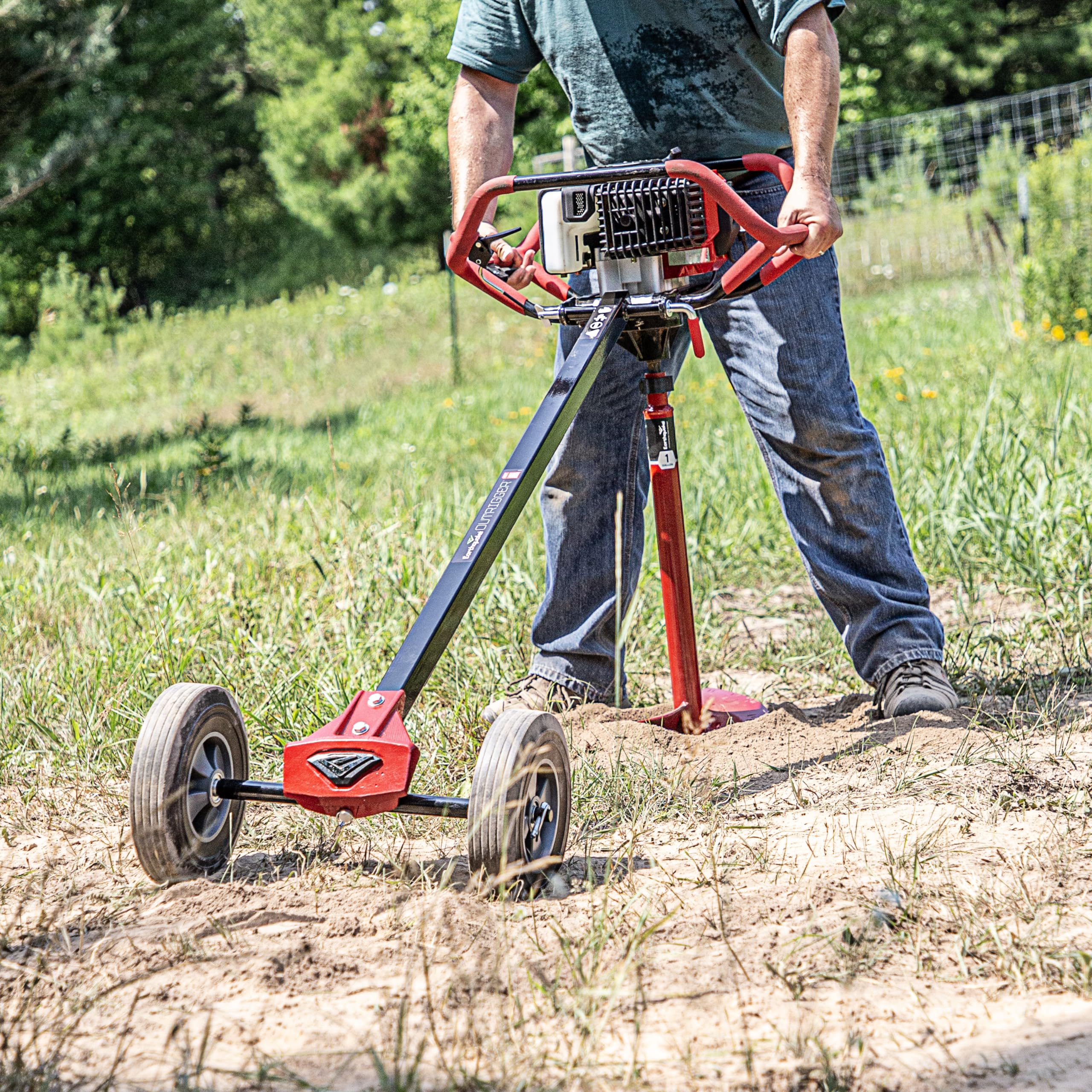 EARTHQUAKE 43099 Outrigger™ Auger Torque Reducer - Tool-Less Connection for Dually Powerhead Model 43101 - Cast Iron Axle Joint & Airless Wheels - Ideal for Landscaping, Construction and Ground Drilling Projects