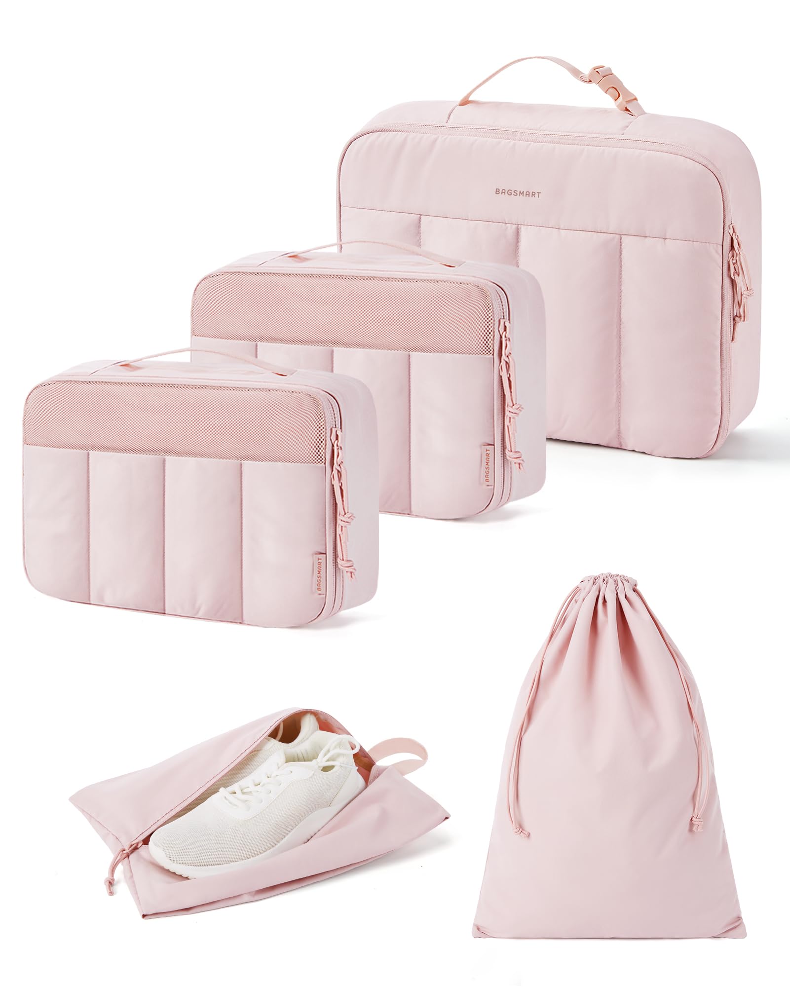 BAGSMART Large Capacity Travel Packing Cubes for Women - Quilted Hanging Organizers for Suitcases (Light Pink) | Perfect for Business Trips, Vacations & Weekend Getaways