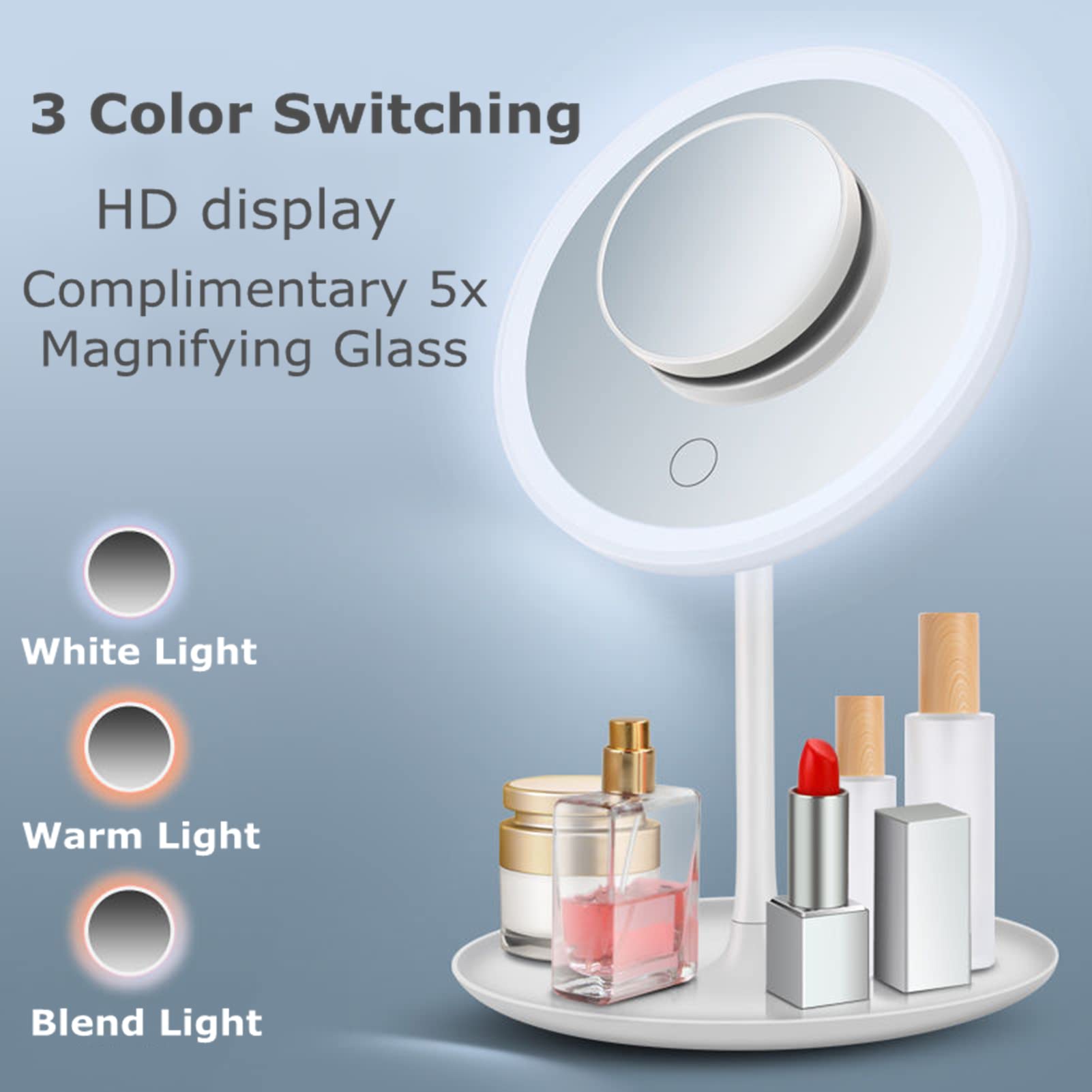 Professional Makeup Mirror with LED Lights & Magnification - Adjustable Dimmable Touch Screen Vanity Mirror with Stand, 3 Color Lighting Modes (Natural/Daylight/Warm) - Perfect for Home Makeup Table, Dressing Room & Travel Beauty Essentials