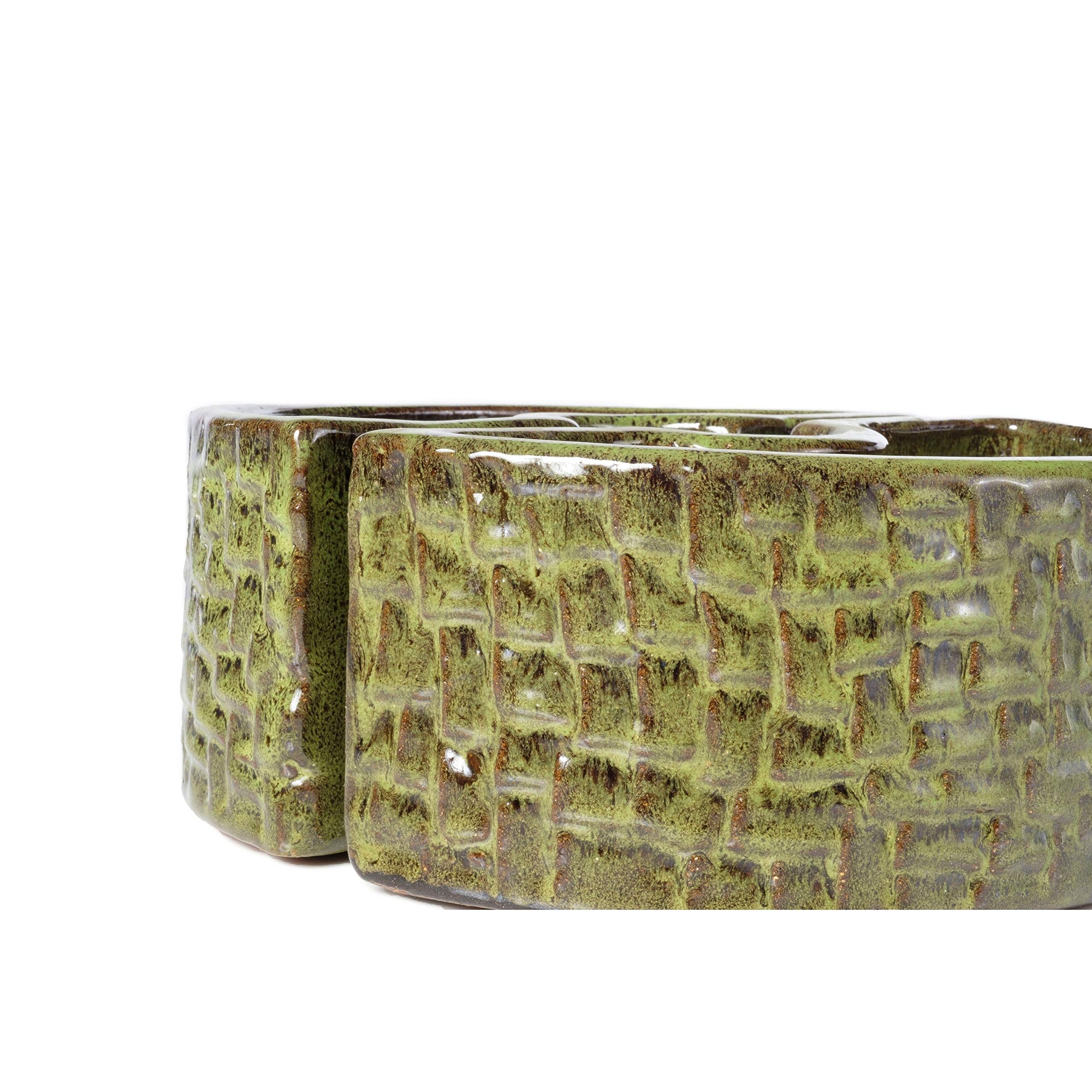 Island Green Ceramic Cobblestone Umbrella Planter - Round Garden Decor for Patio, Balcony & Outdoor Spaces