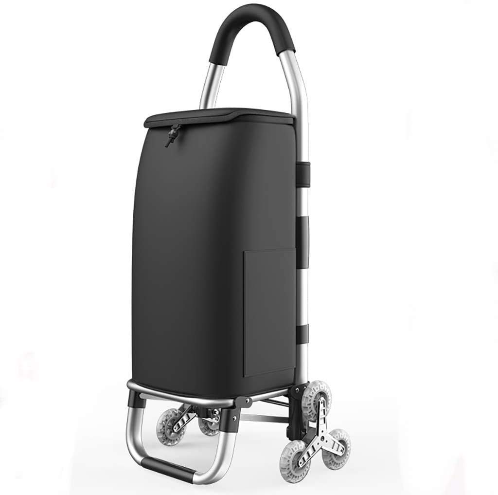 Qin Shopping Foldable Grocery Cart - Heavy Duty Aluminum Alloy Folding Trolley with XL Shopping Bag, 6-Wheel Utility Cart for Supermarket, Laundry & Warehouse (Black) | Perfect for Grocery Hauling, Laundry Transport & Home Organization