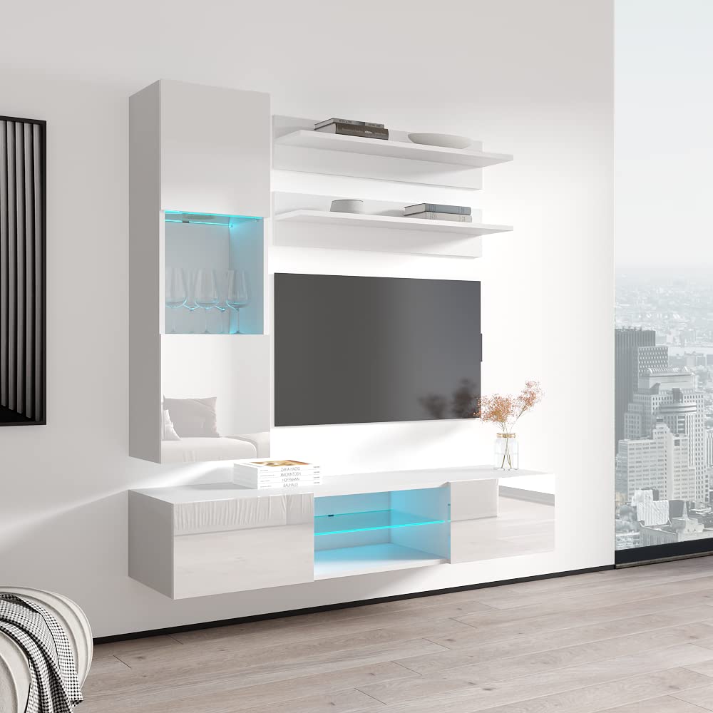 Modern Floating TV Stand with Storage & LED Lights - Wall-Mounted Entertainment Center for Bedroom & Living Room - 33
