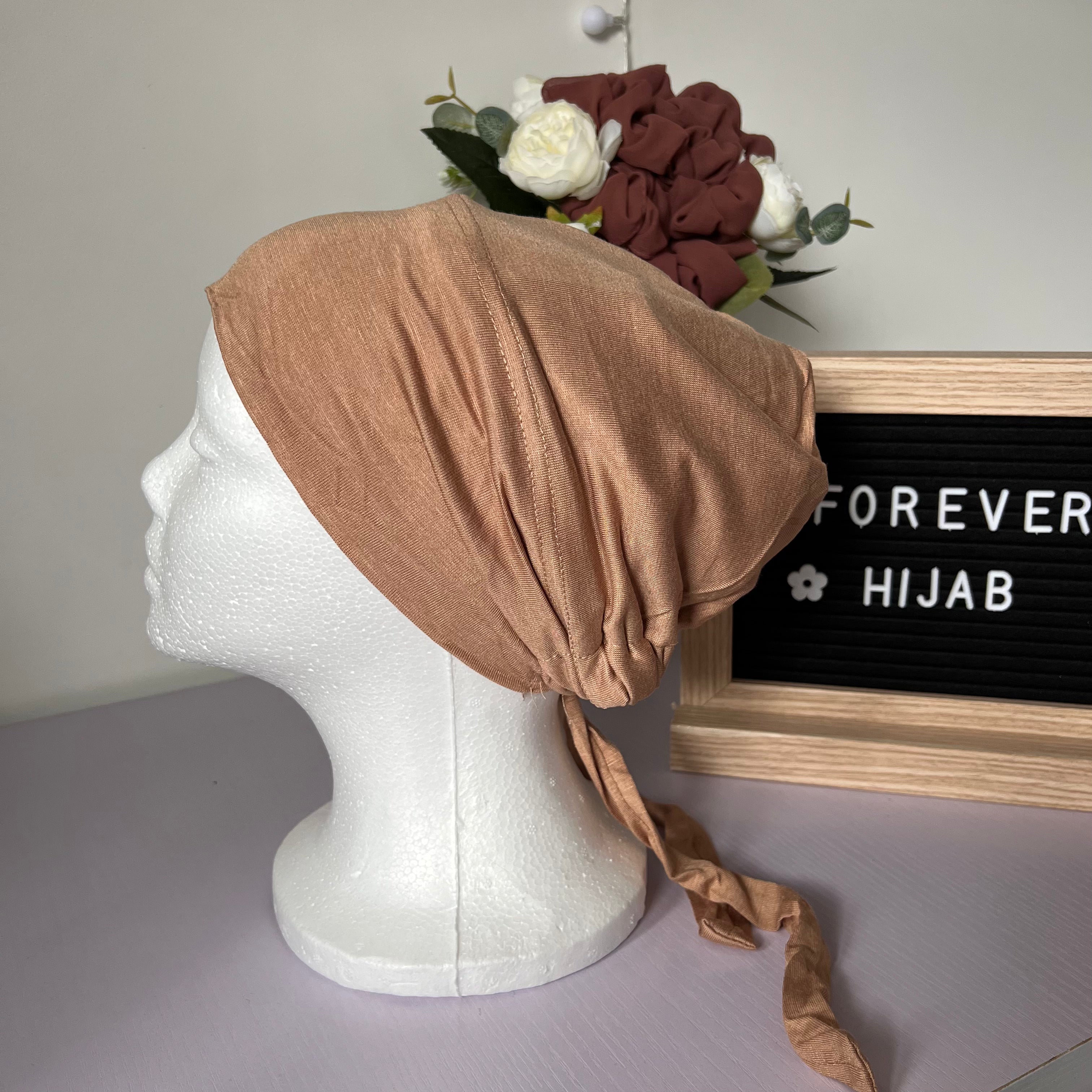 Mocha Satin Lined Tie Back Undercap for Women - Soft & Comfortable Hair Accessory for Braids, Weaves & Protective Styles - Perfect for Daily Wear & Special Occasions