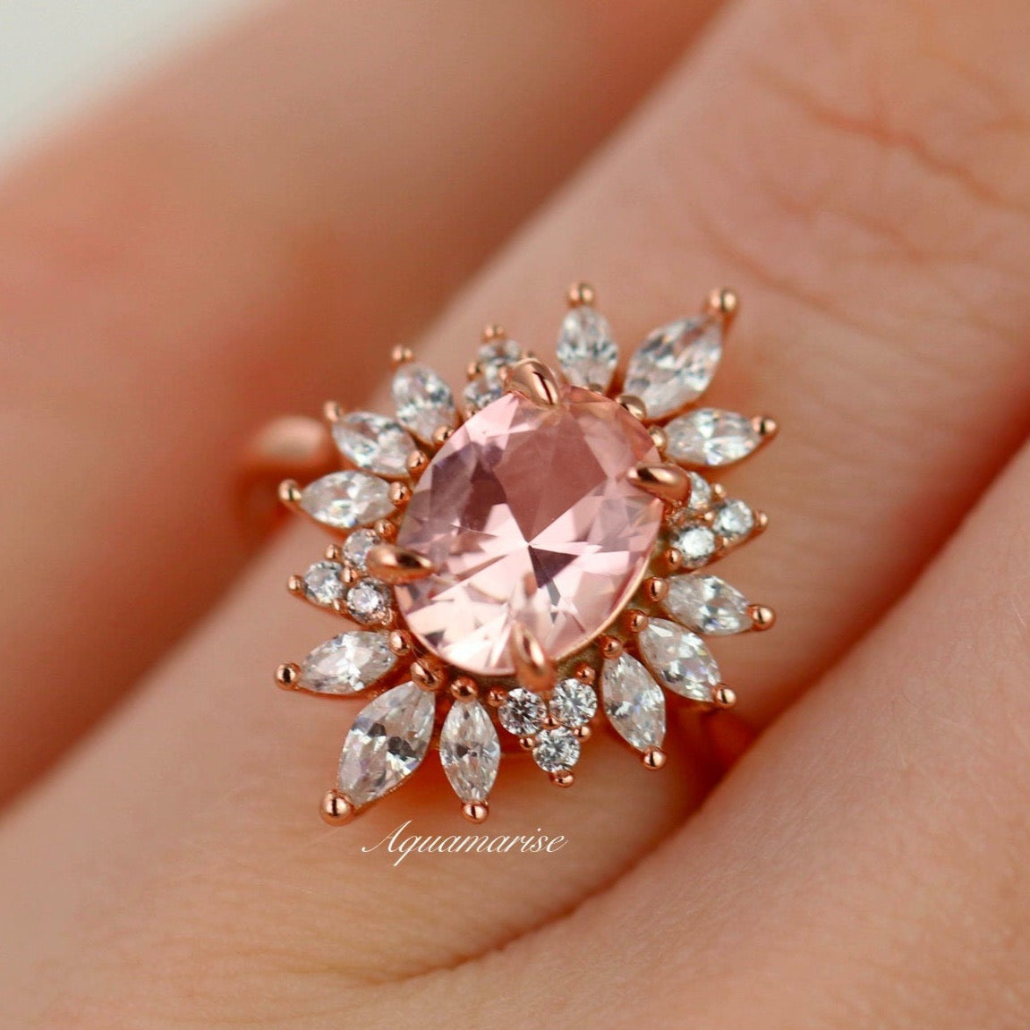 14K Rose Gold Vermeil Aurora Morganite Ring - Elegant & Dainty Jewelry for Women, Perfect for Engagement, Wedding, Anniversary & Special Occasions
