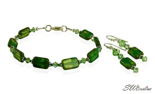 Olive Green Czech Glass Beaded Window Bracelet Set - Boho Chic Handmade Jewelry for Women, Perfect for Festivals, Weddings & Everyday Wear