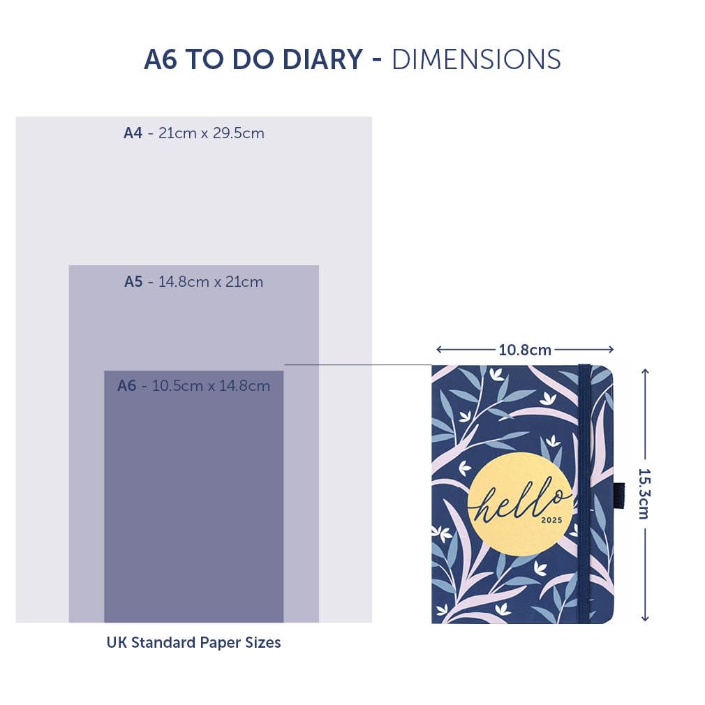 Busy B 2025 A6 Weekly Planner - Compact Navy Floral Diary with To-Do Lists, Notes Pages & 3 Pockets | Week-to-View Layout + Year Planner | Perfect for Work, School & Personal Organization