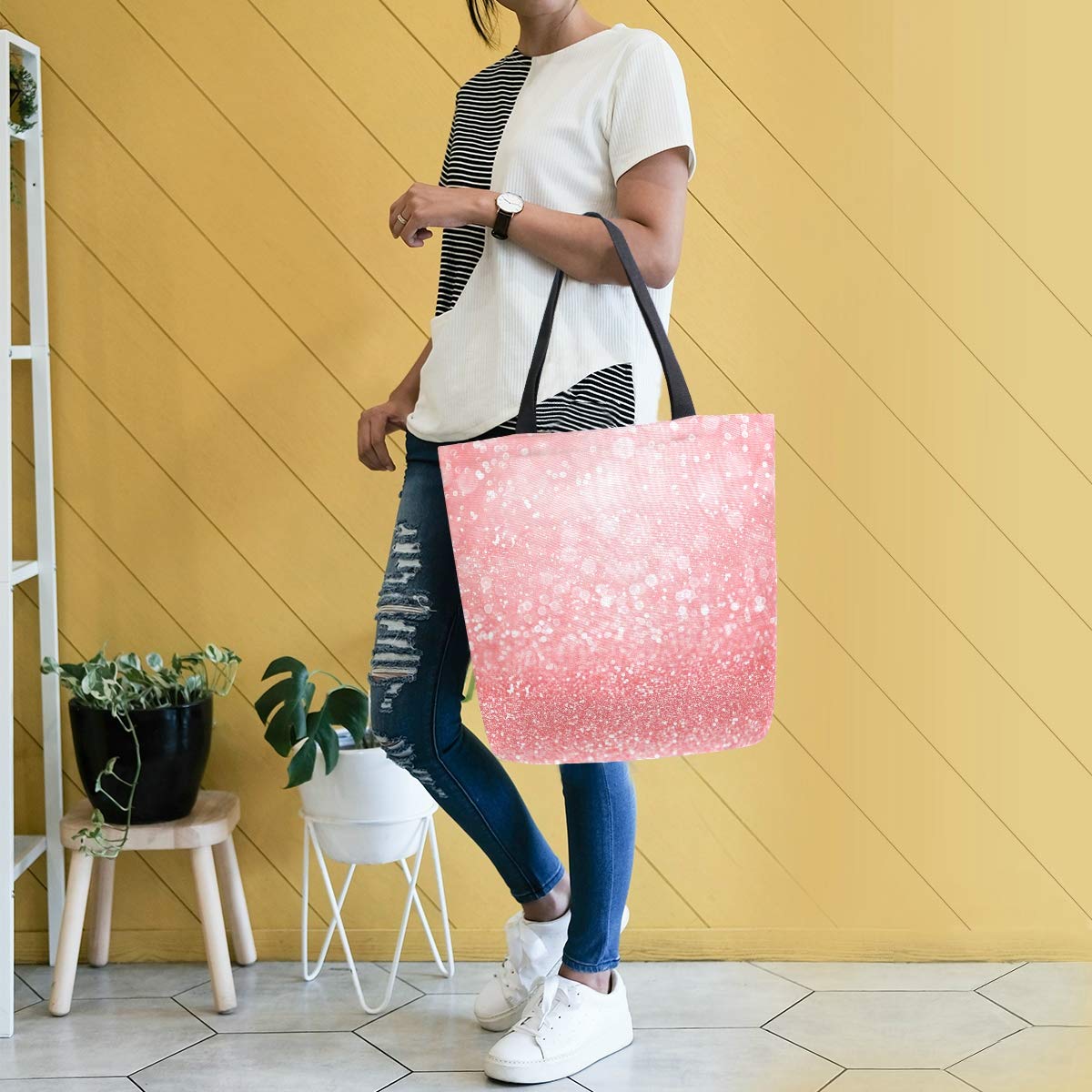 Eco-Friendly Coral Pink Canvas Tote Bag - Reusable Grocery Shopping Bag with Sturdy Handles - Perfect for Groceries, Beach Trips & Daily Commute
