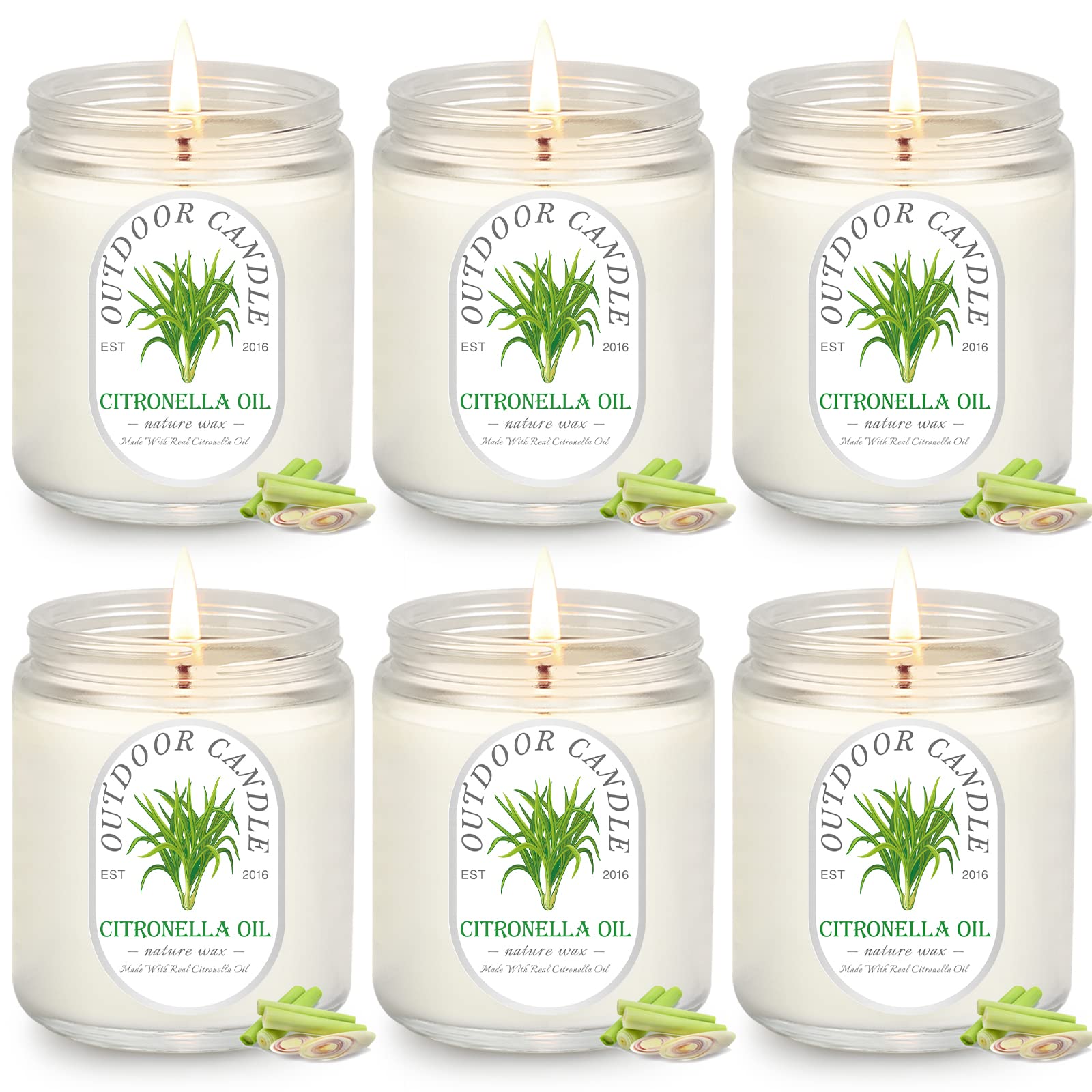 6-Pack Citronella Candles - 7.1oz Soy Wax for Outdoor & Indoor Use - 270 Hours Burn Time - Perfect for Garden, Patio & Balcony