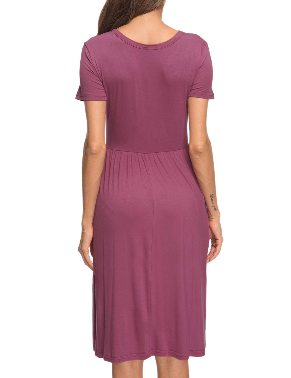 AUSELILY Women's Summer Short Sleeve Empire Waist Pleated Swing Dress - Knee Length Loose Fit with Pockets - 2025 New Floral Casual Dress for Beach, Vacation & Everyday Wear