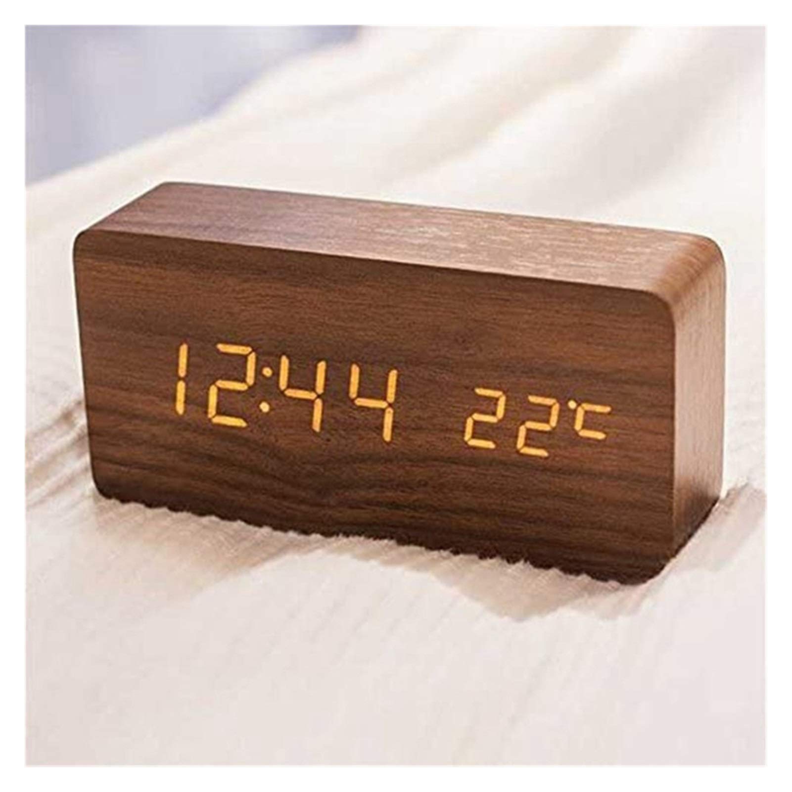 Changshuo Multifunctional LED Wooden Alarm Clock with Temperature Display, USB Powered, Silent Mode - Perfect for Bedroom, Office, and Travel Use