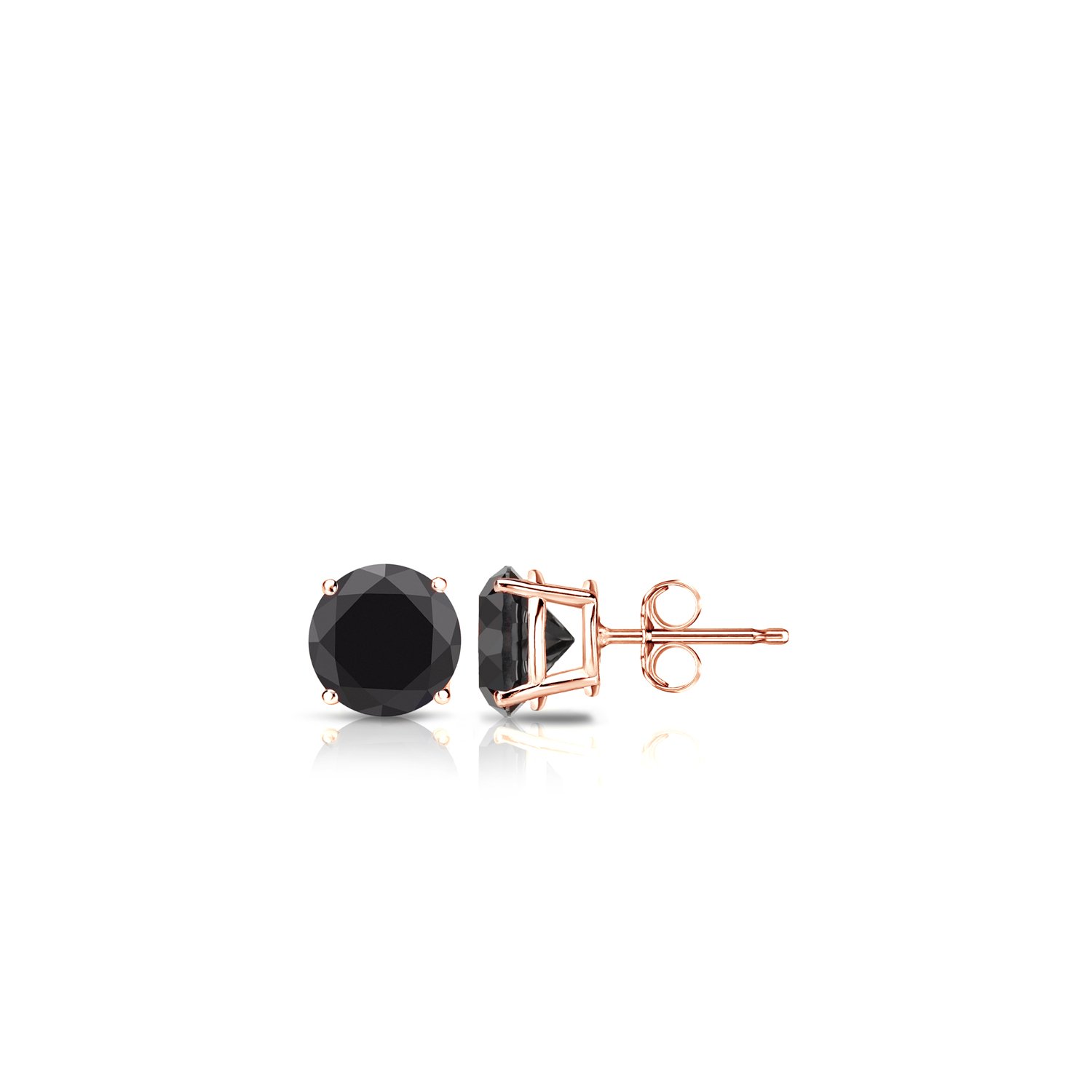 14K Gold Round Black Diamond Stud Earrings - 4-Prong Basket Setting (1/2 to 4 Carat) Push Back Earrings for Women - Perfect for Weddings, Parties & Everyday Elegance