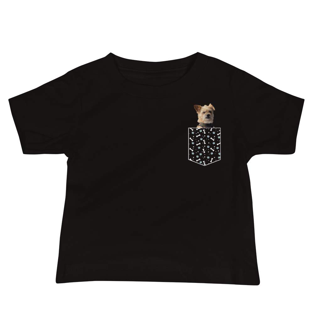Norwich Terrier Dog Print Pocket Bones & Paw Pattern Baby T-Shirt - Cute Puppy Outfit for Casual Wear & Photo Shoots