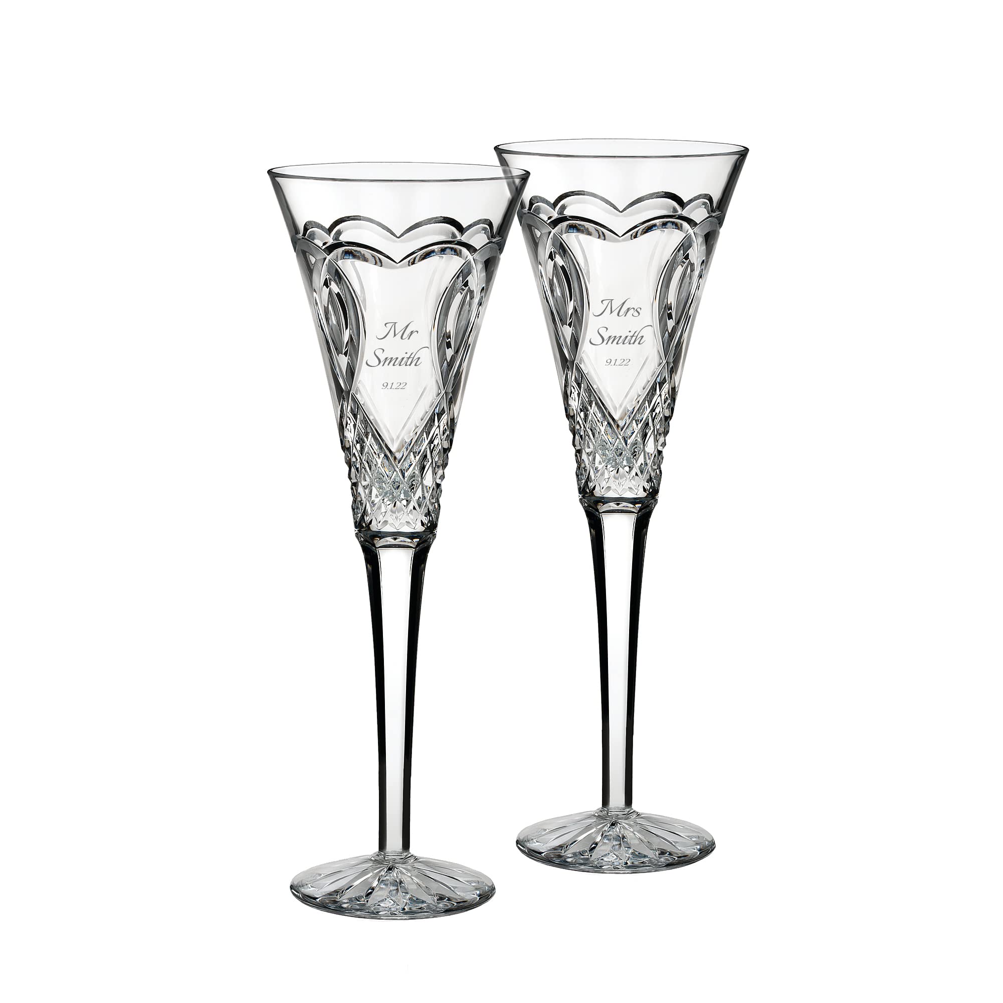 Personalized Engraved Crystal Champagne Flutes - Custom Wedding Toasting Glasses for Bride & Groom, Elegant Crystal Glassware for Anniversaries, Engagements & Romantic Celebrations - Perfect Wedding Gift & Anniversary Present