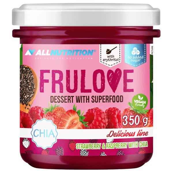 Allnutrition Frulove Superfood Dessert - Strawberry & Raspberry with Chia Seeds, 350g | Healthy Snack for Weight Loss, Breakfast & Post-Workout Recovery