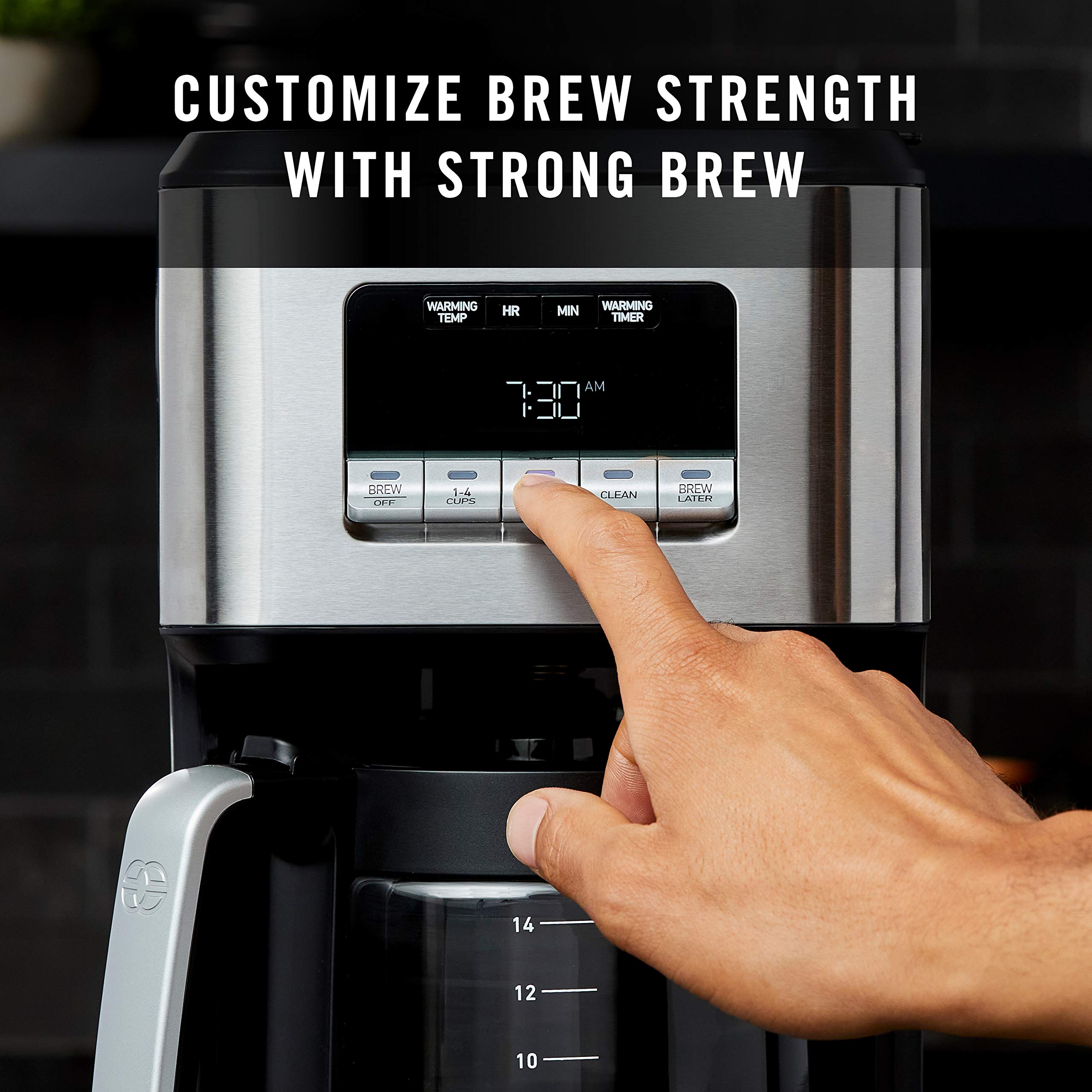Calphalon Programmable Coffee Maker with Glass Carafe - 14 Cup Stainless Steel Drip Coffee Machine for Home & Office Brewing