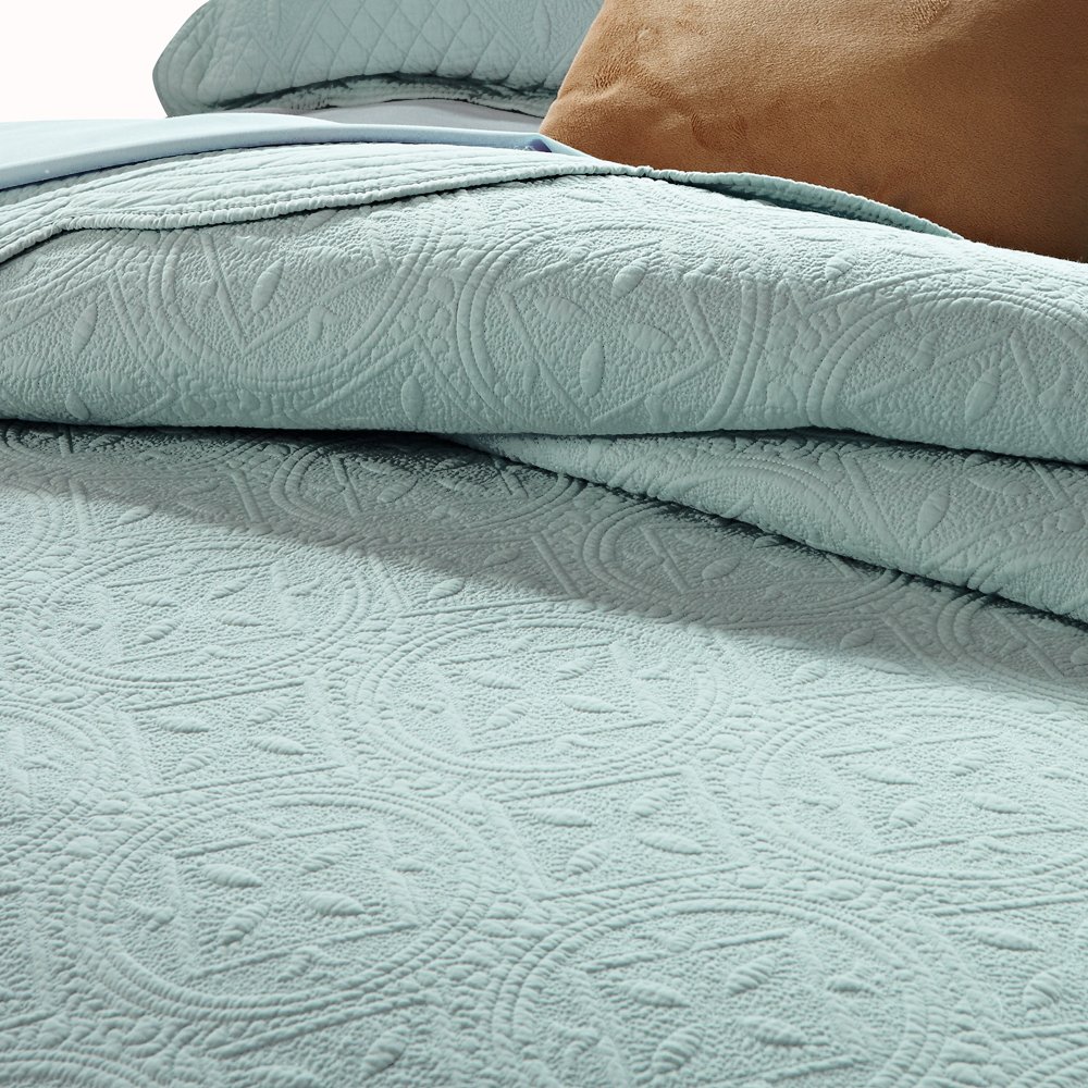 Luxury Calla Angel Sage Garden 100% Pure Cotton Quilt King Size - Light Aqua Blue for Bedroom Decor & Cozy Sleep