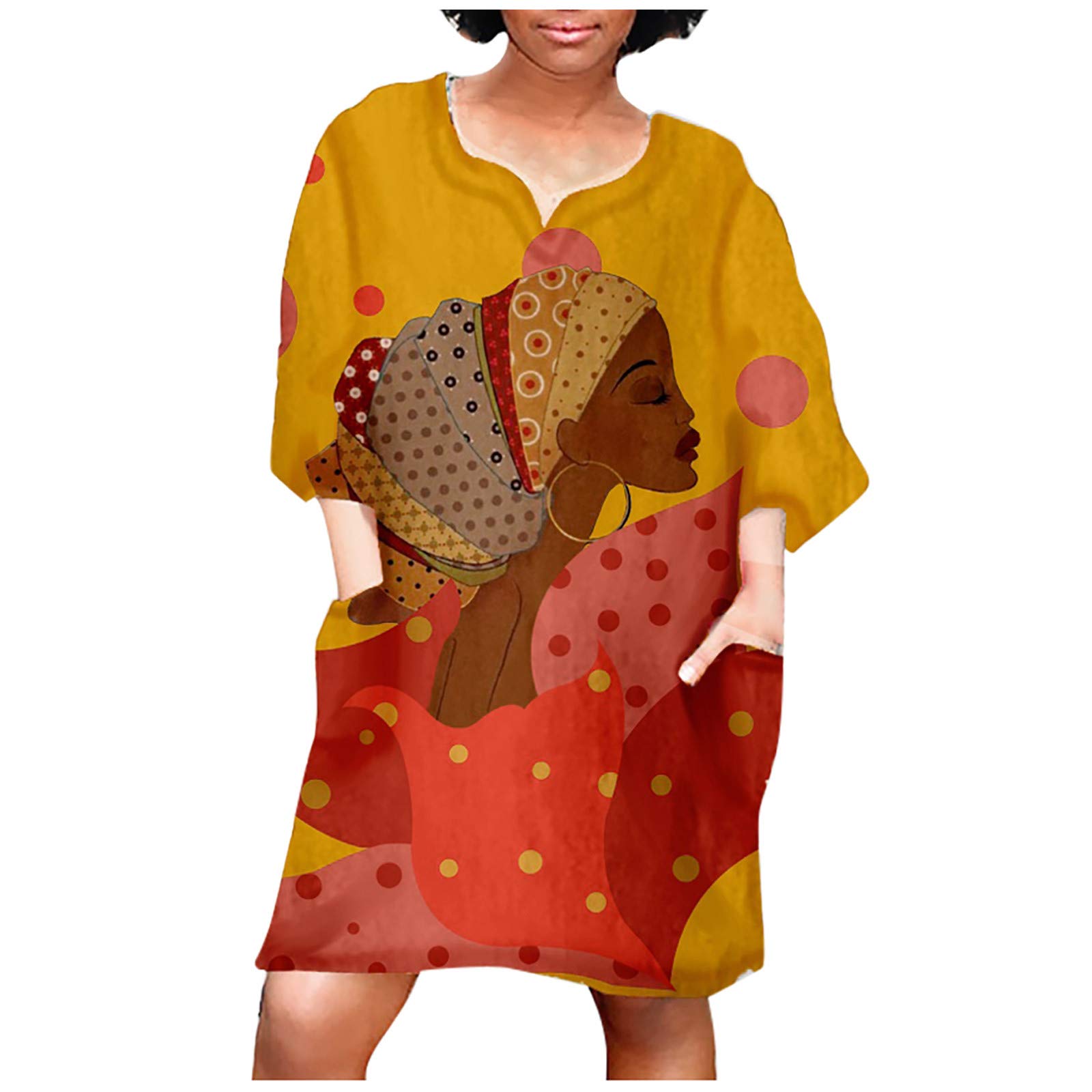 Women's African Vintage Print Beach Wedding Dress - V-Neck, Mid-Sleeve Casual Mini Dress for Summer Bridal, Vacation & Boho Chic Outfits