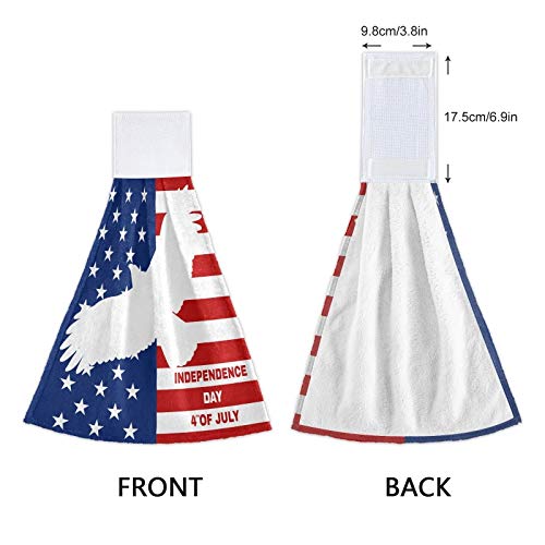 4th of July Patriotic Hand Towels 2-Pack - American Flag & Eagle Design Kitchen & Bathroom Towels with Hanging Loop (12