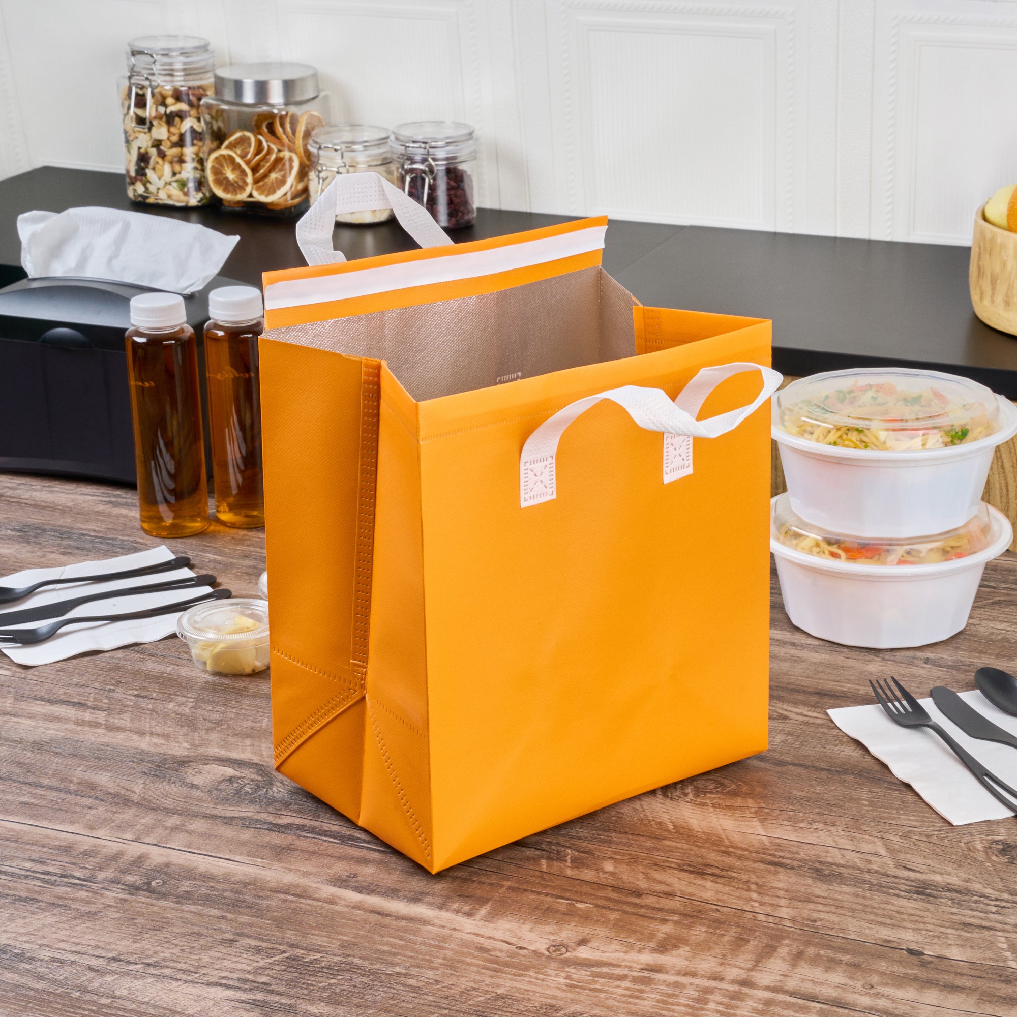 Insulated Orange Take Out Bags - Tamper Evident Food Delivery Bags (10.25
