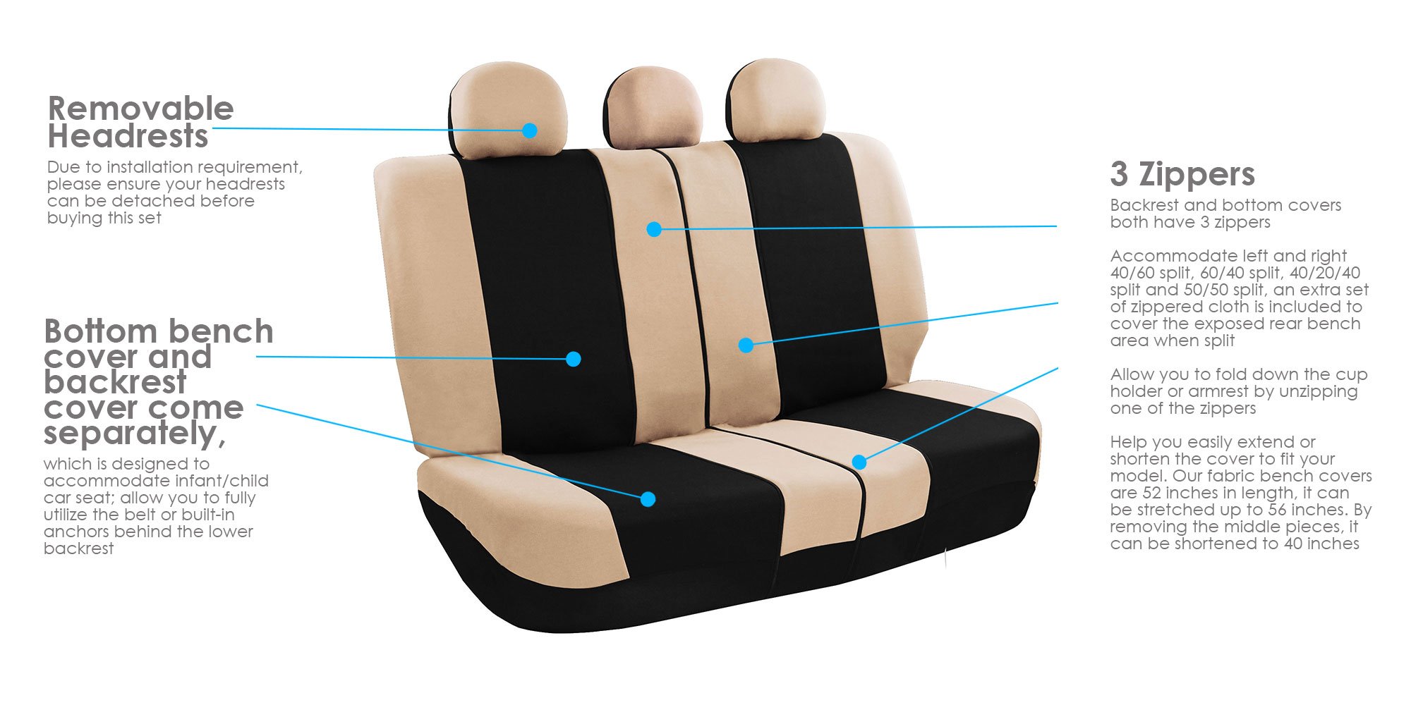FH Group Universal Fit Car Seat Covers with Airbag Compatibility - Full Set of Breathable Flat Cloth Seat Protectors & Car Floor Mats Combo (Beige) | Perfect for SUVs, Sedans, and Trucks | Interior Protection & Comfort Upgrade