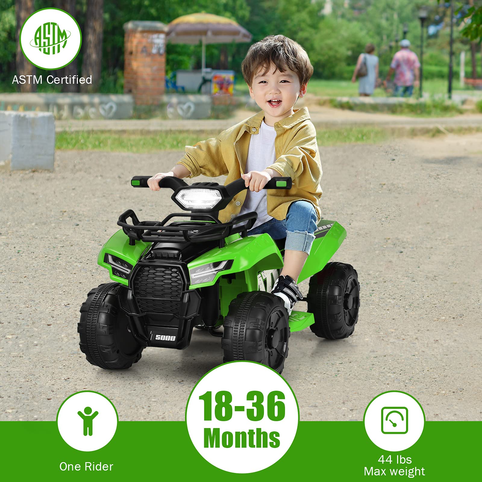 Costzon 6V Kids Electric ATV Quad - Battery Powered Ride-On Toy with Storage Basket, Headlights, Horn & Music for Boys & Girls 18-36 Months | Outdoor Play, Backyard Fun, Birthday Gift (Green)