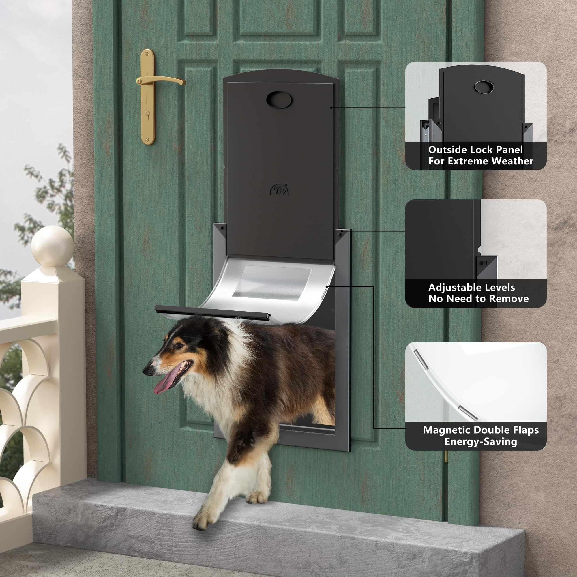 Heavy Duty Aluminum Dog Door for Interior & Exterior Doors - Large Pet Door with Dual Locking Panels for Dogs Up to 100lbs - Perfect for Homes, Apartments & Backyard Access