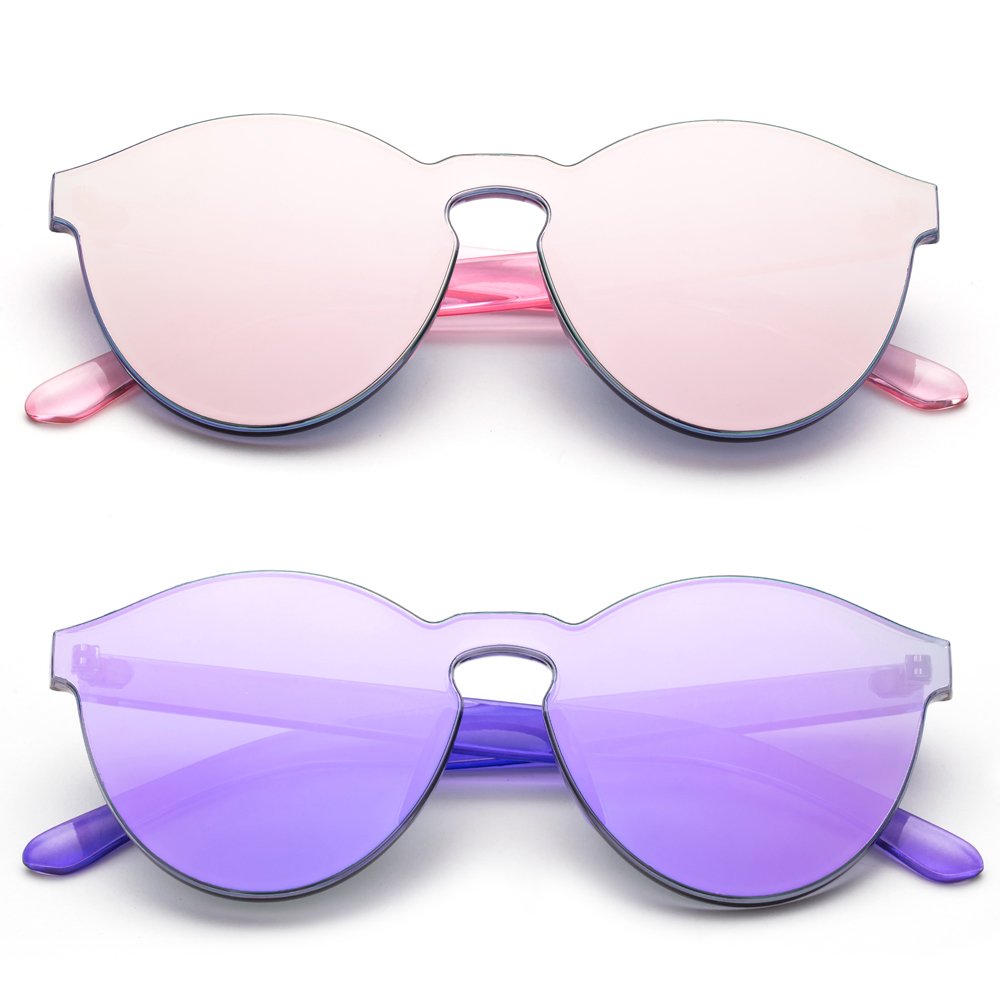 Newbee Fashion - Oversized Rimless Transparent Clear Candy Color Cat Eye Sunglasses for Women | Trendy UV Protection Shades for Beach, Driving & Outdoor Activities