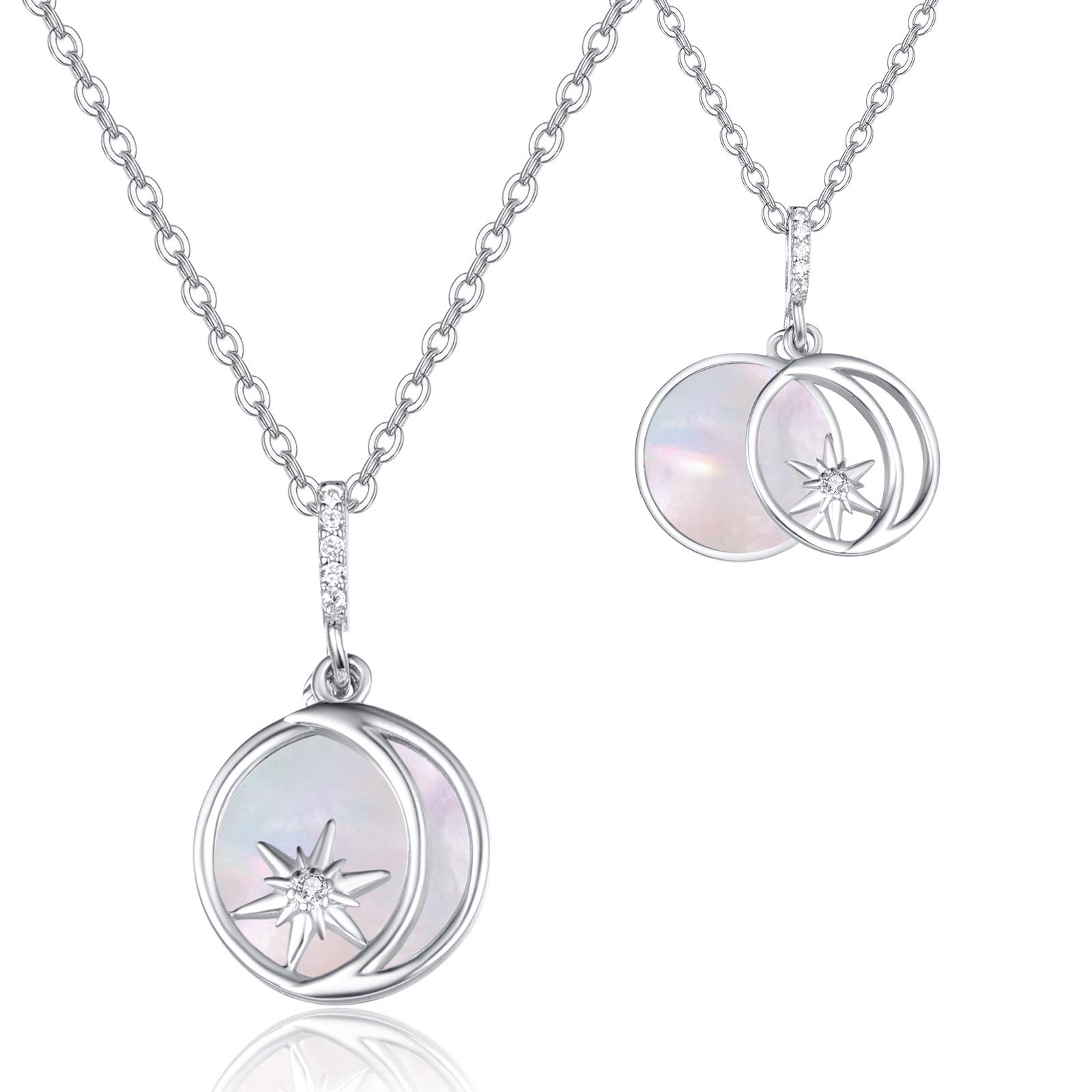925 Sterling Silver Moon & Star Pendant Necklace for Women - White Gold Plated Dainty Cat Charm Jewelry with Gift Box - Perfect Birthday Gift for Her, Valentine's Day Present, Everyday Elegant Layering Necklace