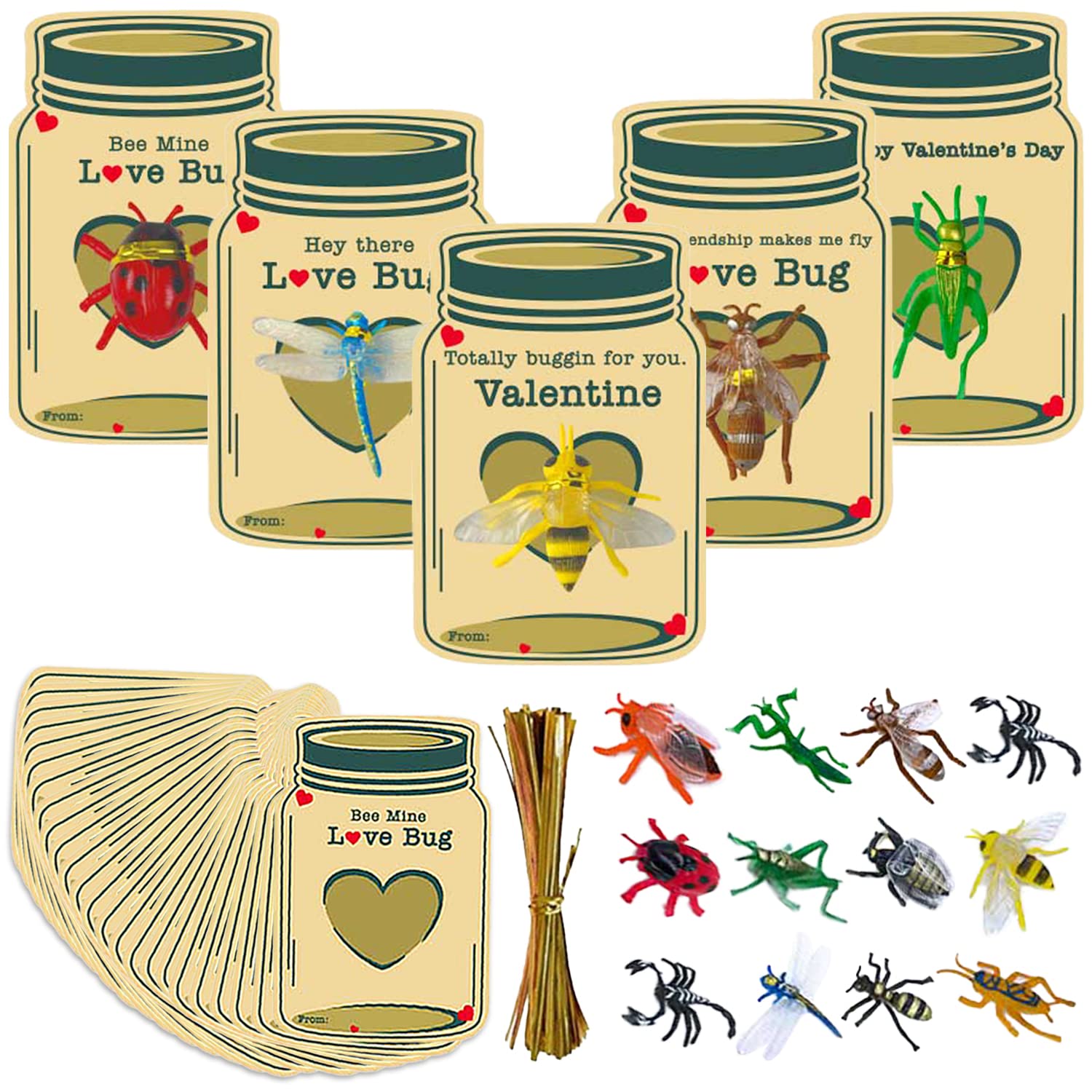 24 Pack Valentine's Day Love Bug Cards with Insect Figures - Kids Classroom Exchange Cards for Boys & Girls - School Party Favors & Greeting Cards for Valentine's Exchange | Perfect for Classroom Activities, School Parties & Kids' Valentine Gifts
