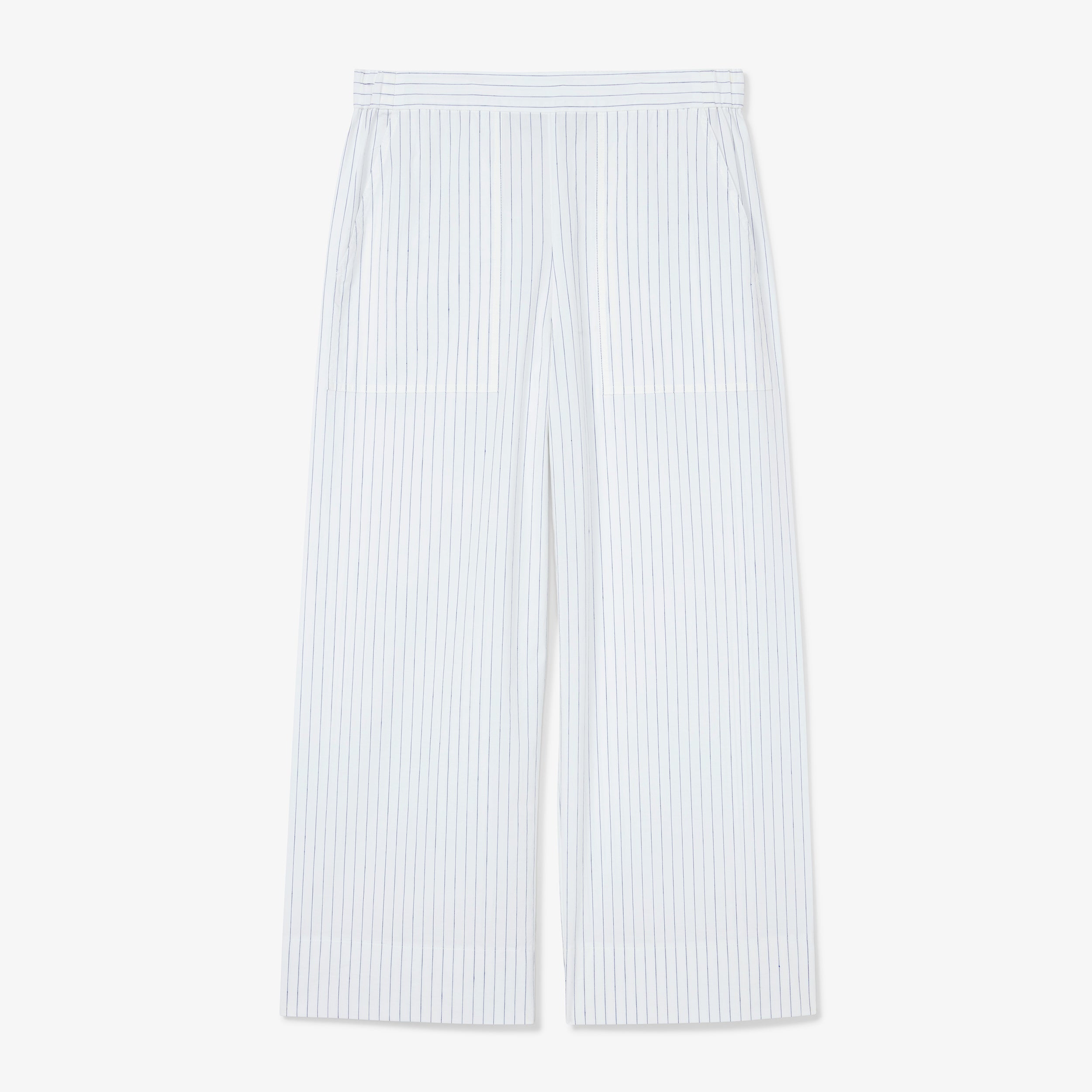 Madelyn Poplin Stripe Pants for Women - Blue & Ivory Casual Summer Trousers - Perfect for Office Wear, Weekend Outings & Beach Vacations