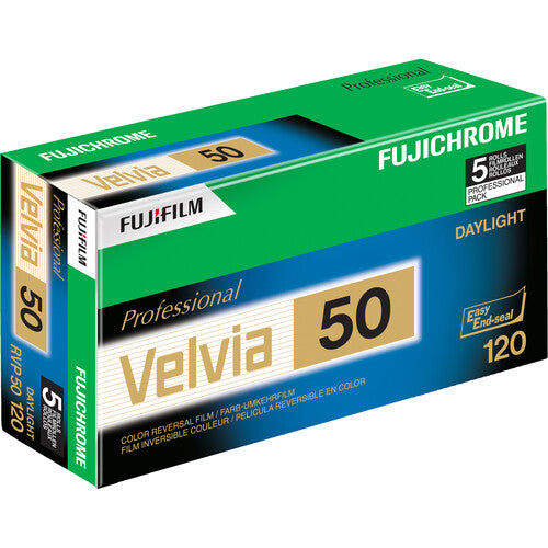 Fujifilm Velvia 50 Professional RVP 50 Color Transparency Film - 5 Pack 120 Roll Film for Landscape, Nature & Travel Photography