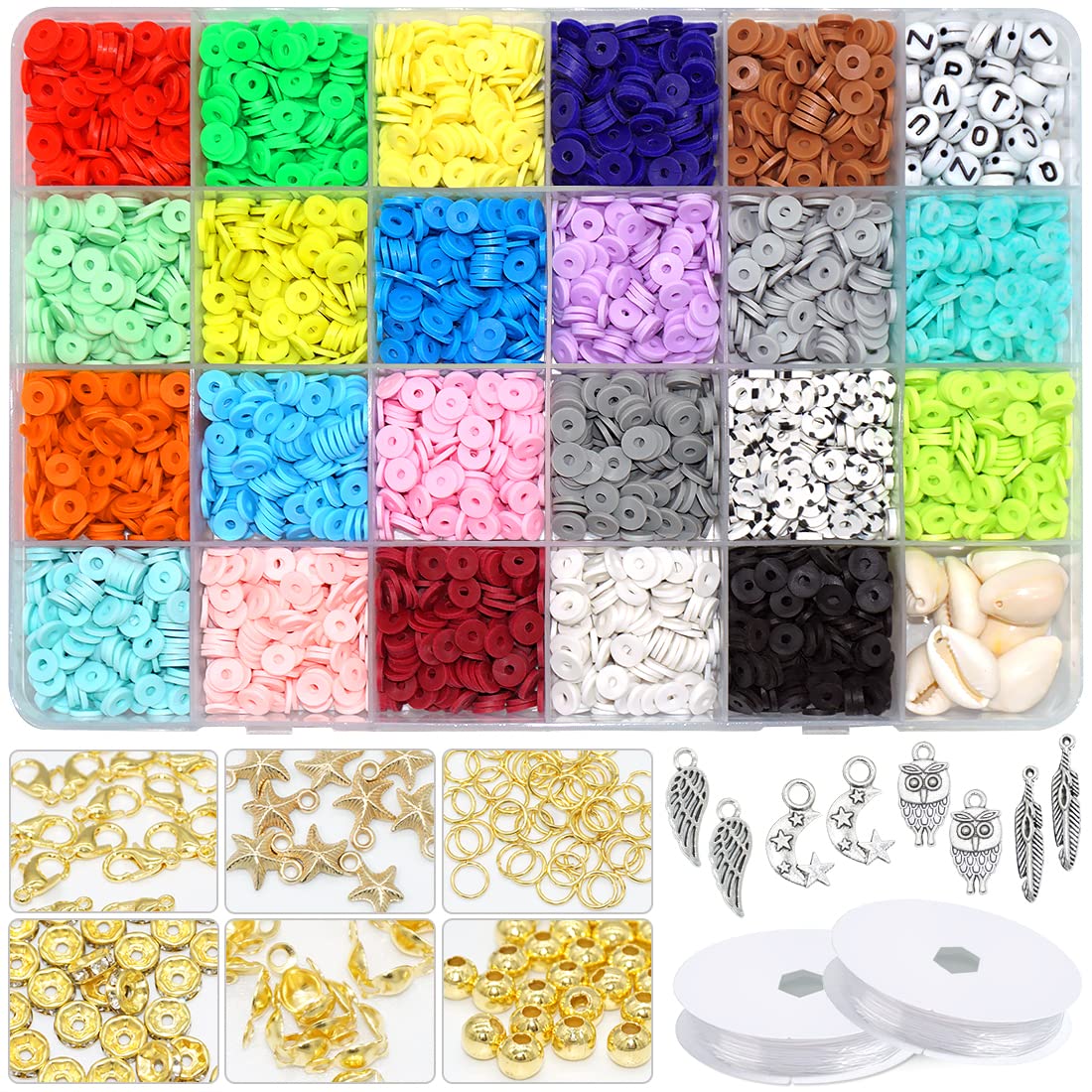 5700+Pcs Polymer Clay Beads Kit - Flat Round Heishi Beads for DIY Jewelry Making, Necklaces, Earrings, Bracelets, Anklets & Pendants - 22 Vibrant Colors - Perfect for Arts, Crafts & Personalized Gifts
