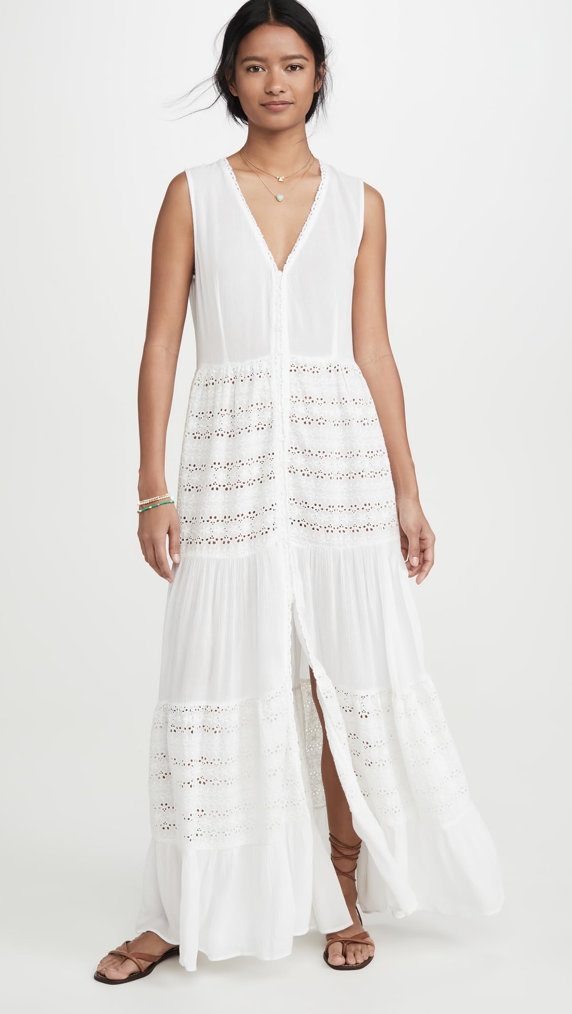 Women's Floral Eyelet Maxi Dress - Summer Boho Beach Dress for Vacation, Wedding & Casual Wear