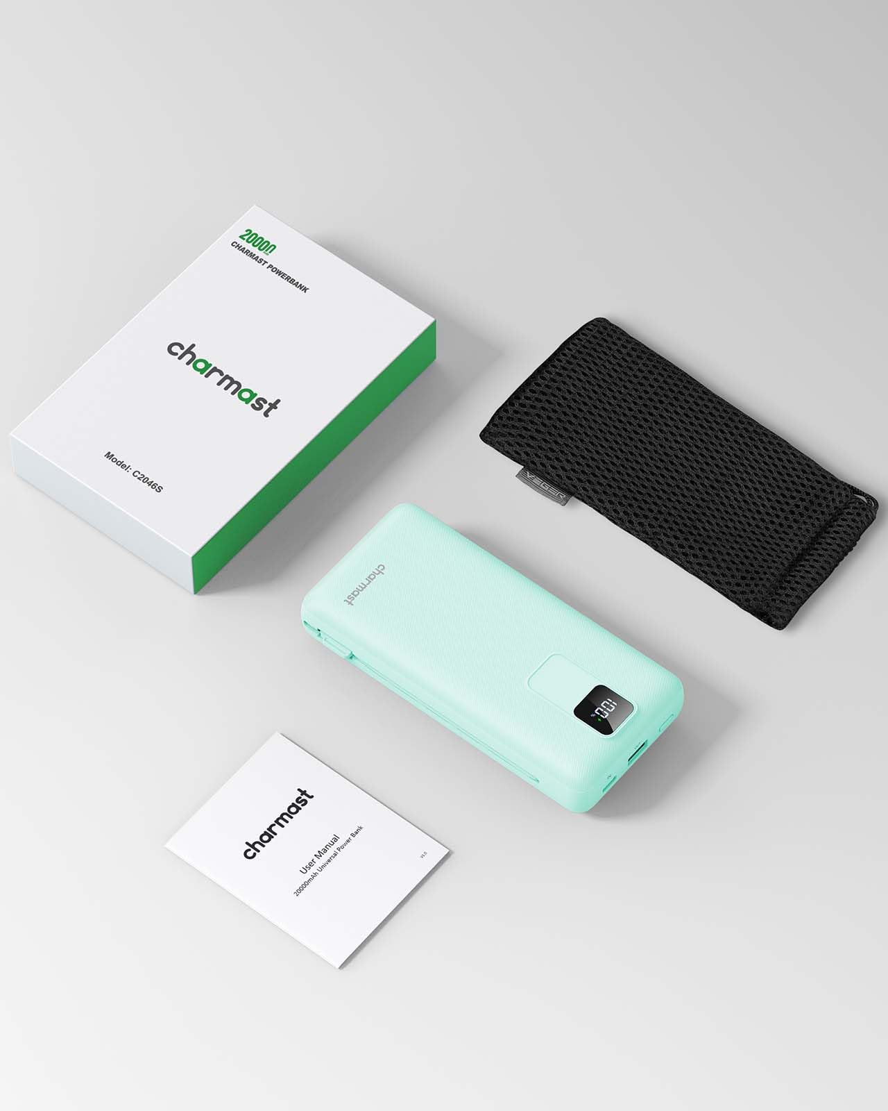 Charmast 20000mAh Portable Charger with Built-in Cables & Wall Plug - 20W USB C Fast Charging Power Bank for iPhone 16/15/14/13, Samsung, Google, iPad - Perfect for Travel, Camping & Emergency Power Backup