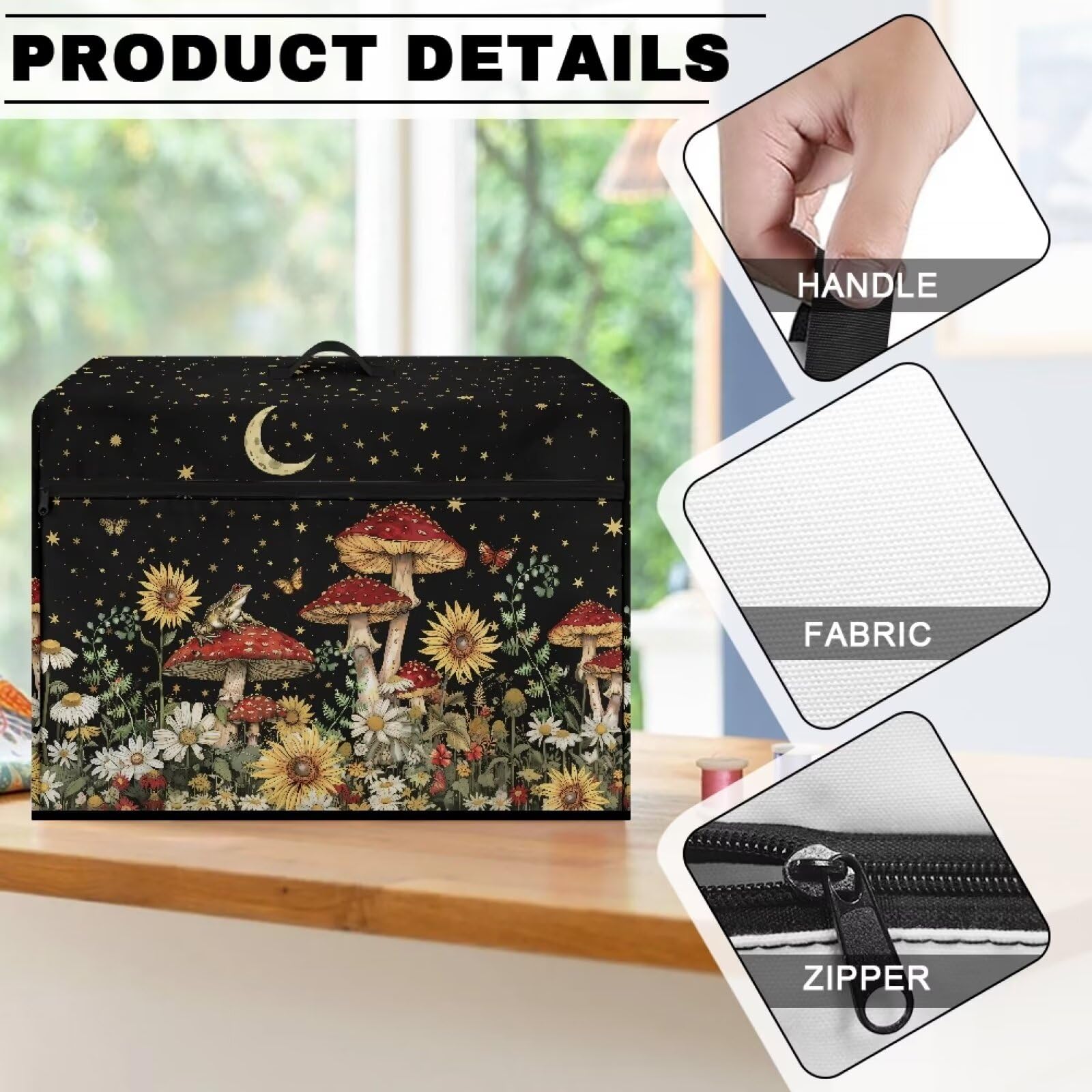 **Large Sewing Machine Dust Cover with Mushroom & Floral Pattern - Universal Fit for Most Standard Sewing Machines - Perfect for Home, Studio & Craft Room Decor (CZB50)**