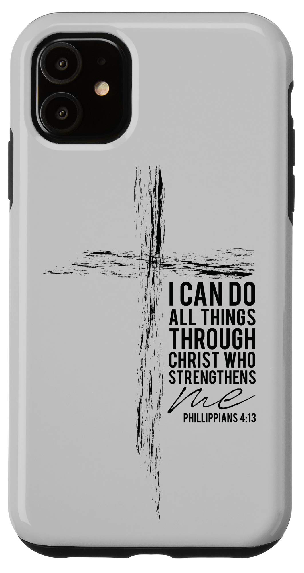 iPhone 11 Cross Phone Case for Men with Bible Verse Philippians 4:13 - Durable Protective Cover for Christian Faith, Daily Use & Gift Giving